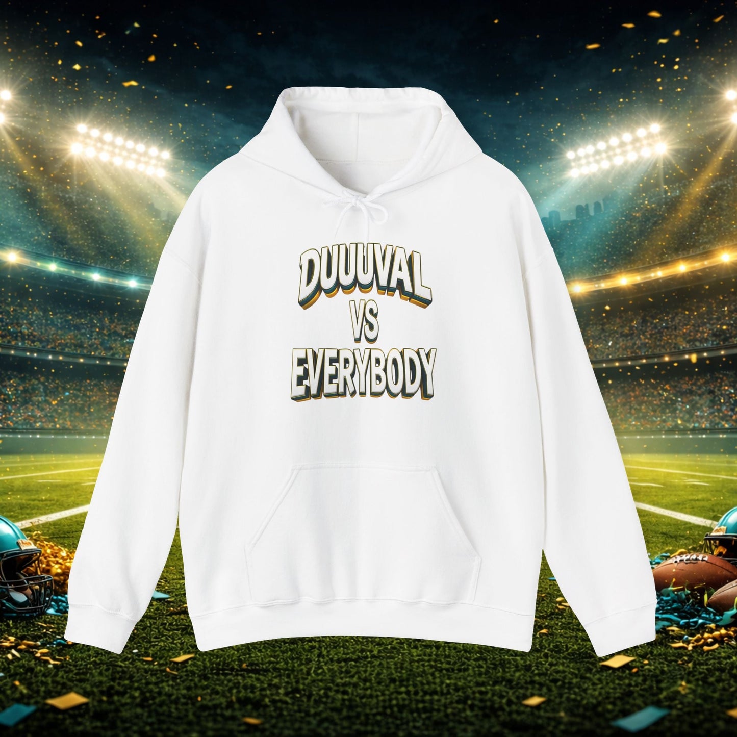 Defend The Bank Hoodie — "DUUUVAL vs EVERYBODY" Jacksonville Streetwear Hoodie Printify
