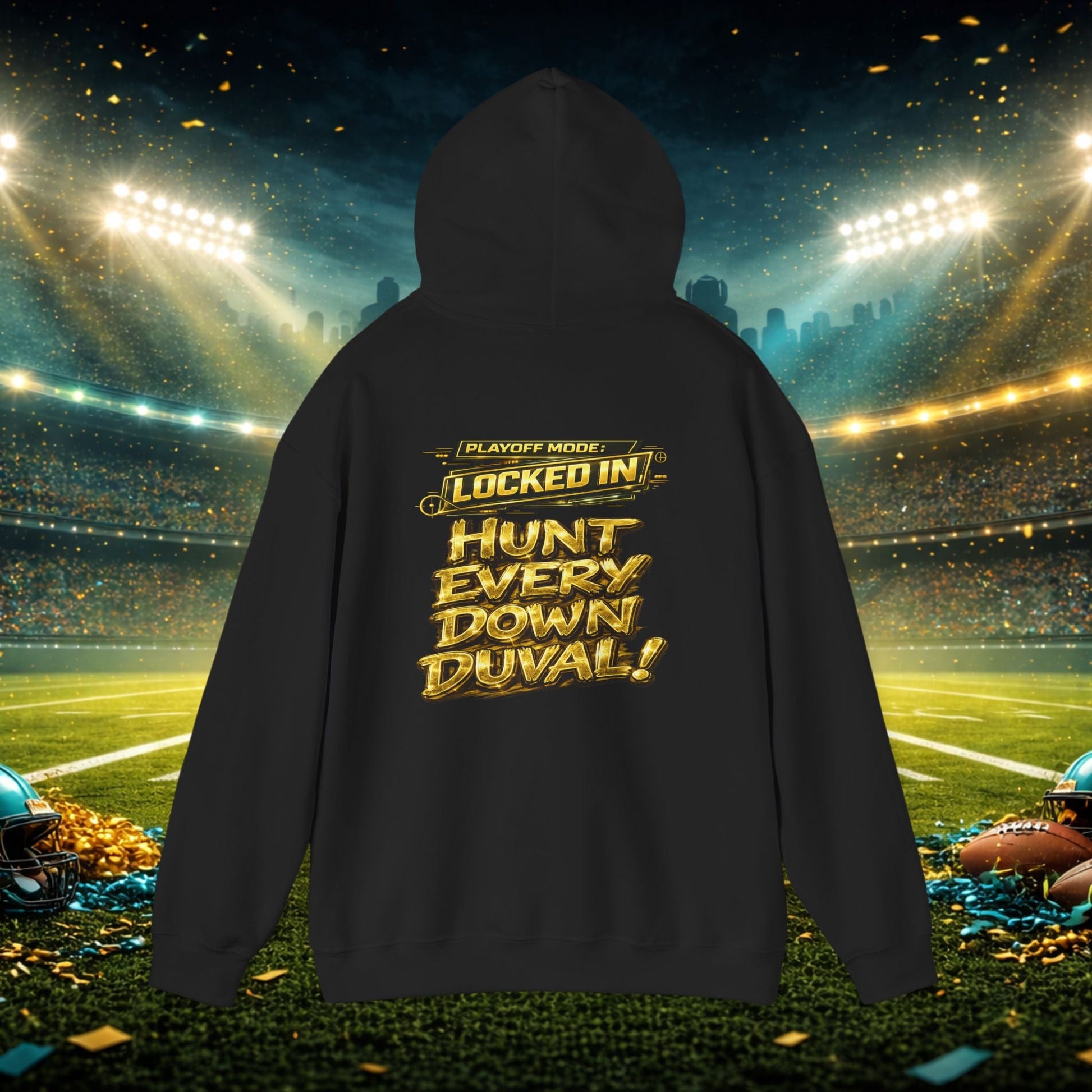 DUUUVAL Football Hoodie – "Locked In, Hunt Every Down" Team Pride Sweatshirt Printify