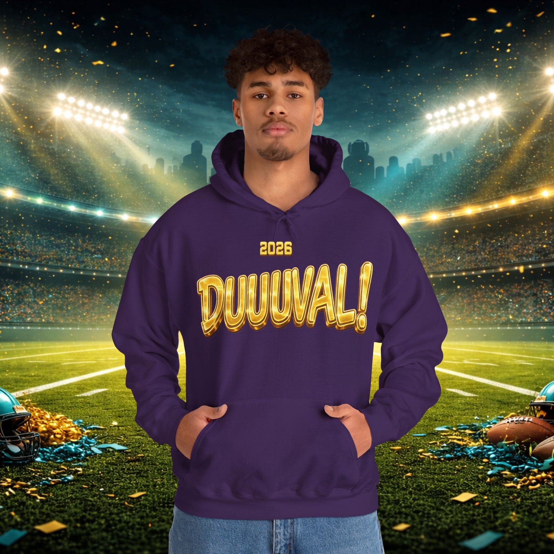 DUUUVAL Football Hoodie – "Locked In, Hunt Every Down" Team Pride Sweatshirt Printify
