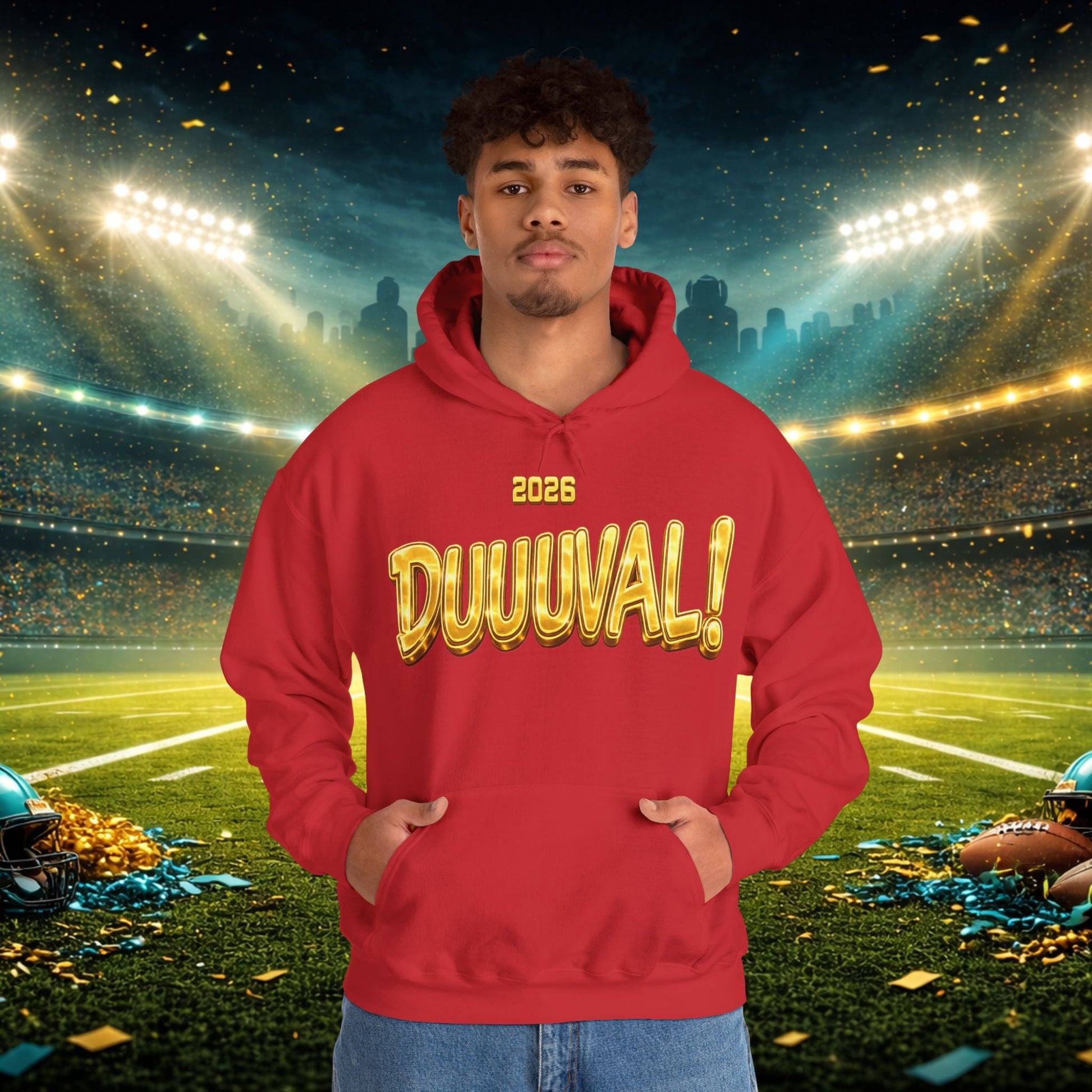 DUUUVAL Football Hoodie – "Locked In, Hunt Every Down" Team Pride Sweatshirt Printify