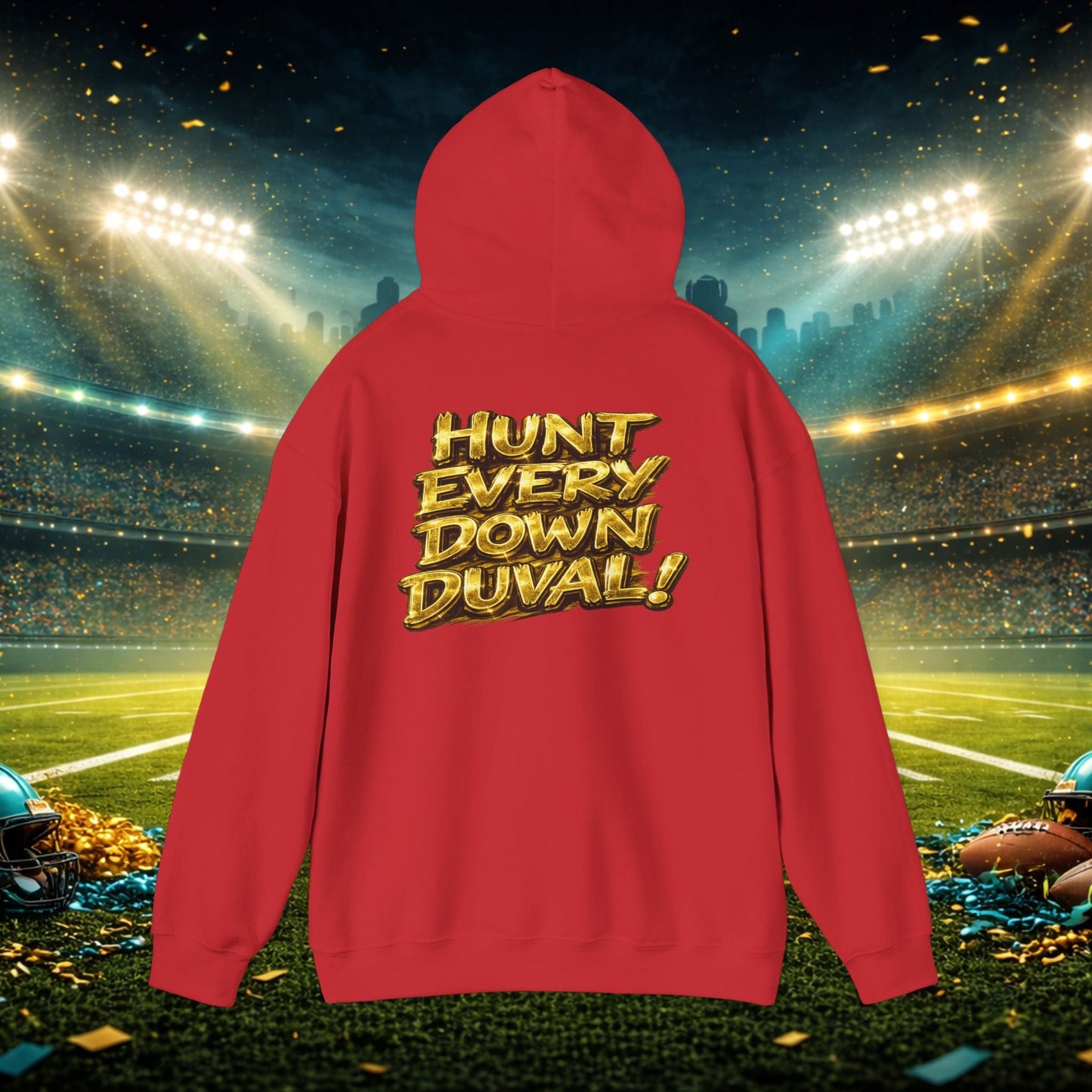 DUUUVAL Football Hoodie – "Locked In, Hunt Every Down" Team Pride Sweatshirt Printify