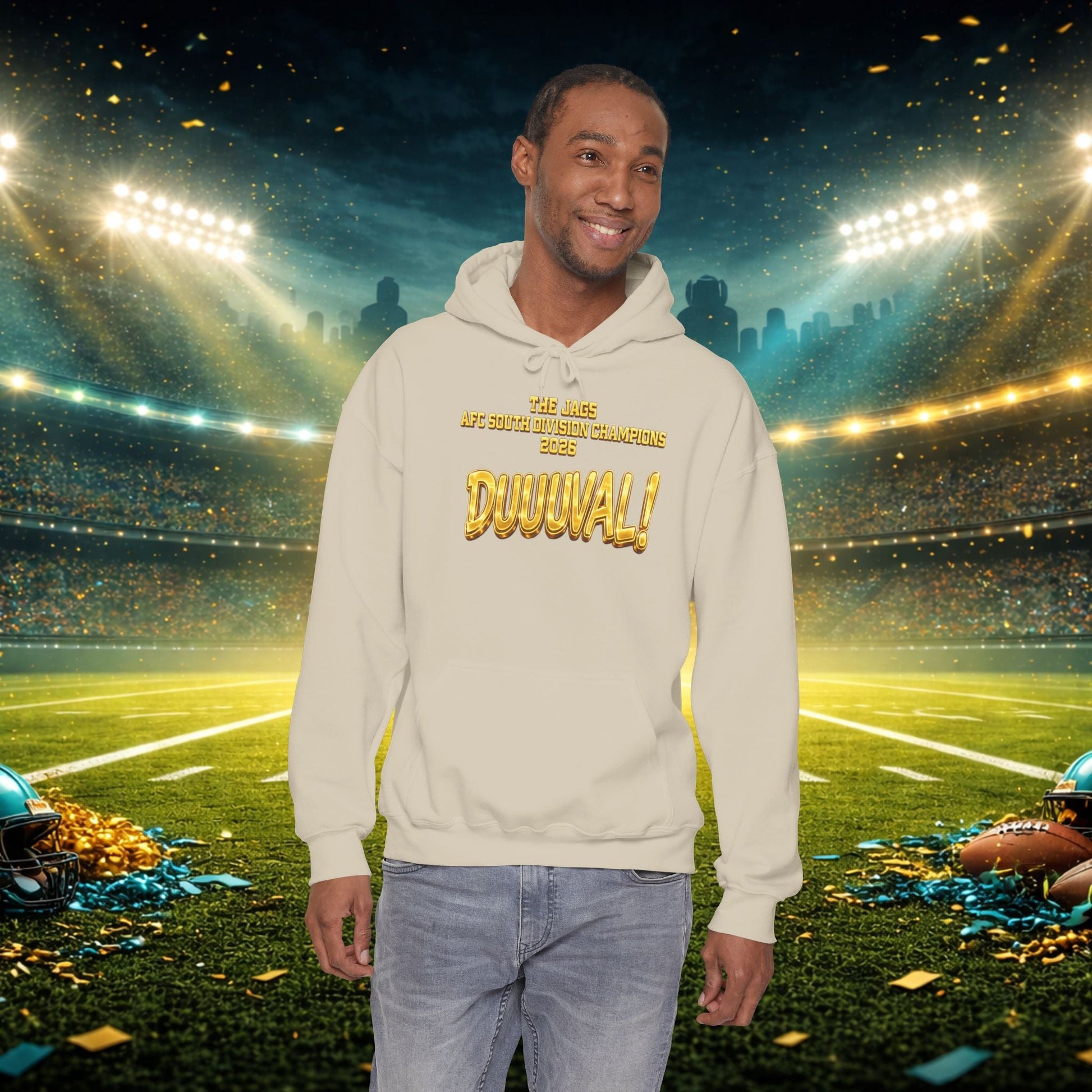 DUUUVAL Football Hoodie – "Locked In, Hunt Every Down" Team Pride Sweatshirt Printify