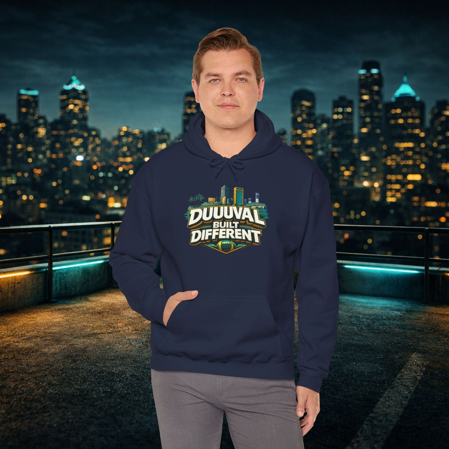 Duuuval Built Different / Defend The Bank Hoodie — Jacksonville Pride Graphic Hoodie Printify