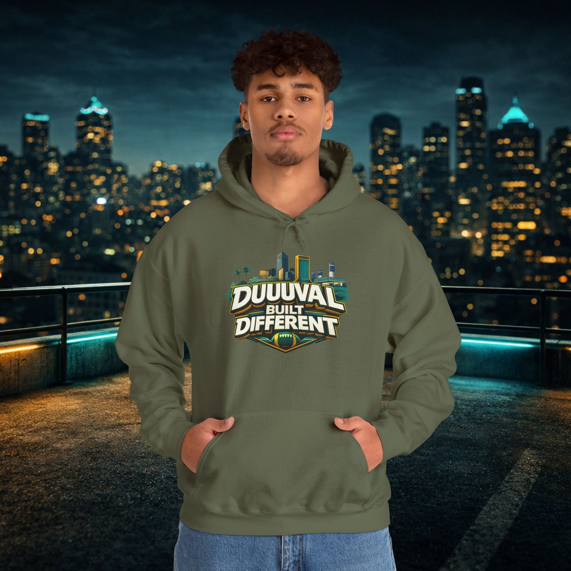 Duuuval Built Different / Defend The Bank Hoodie — Jacksonville Pride Graphic Hoodie Printify