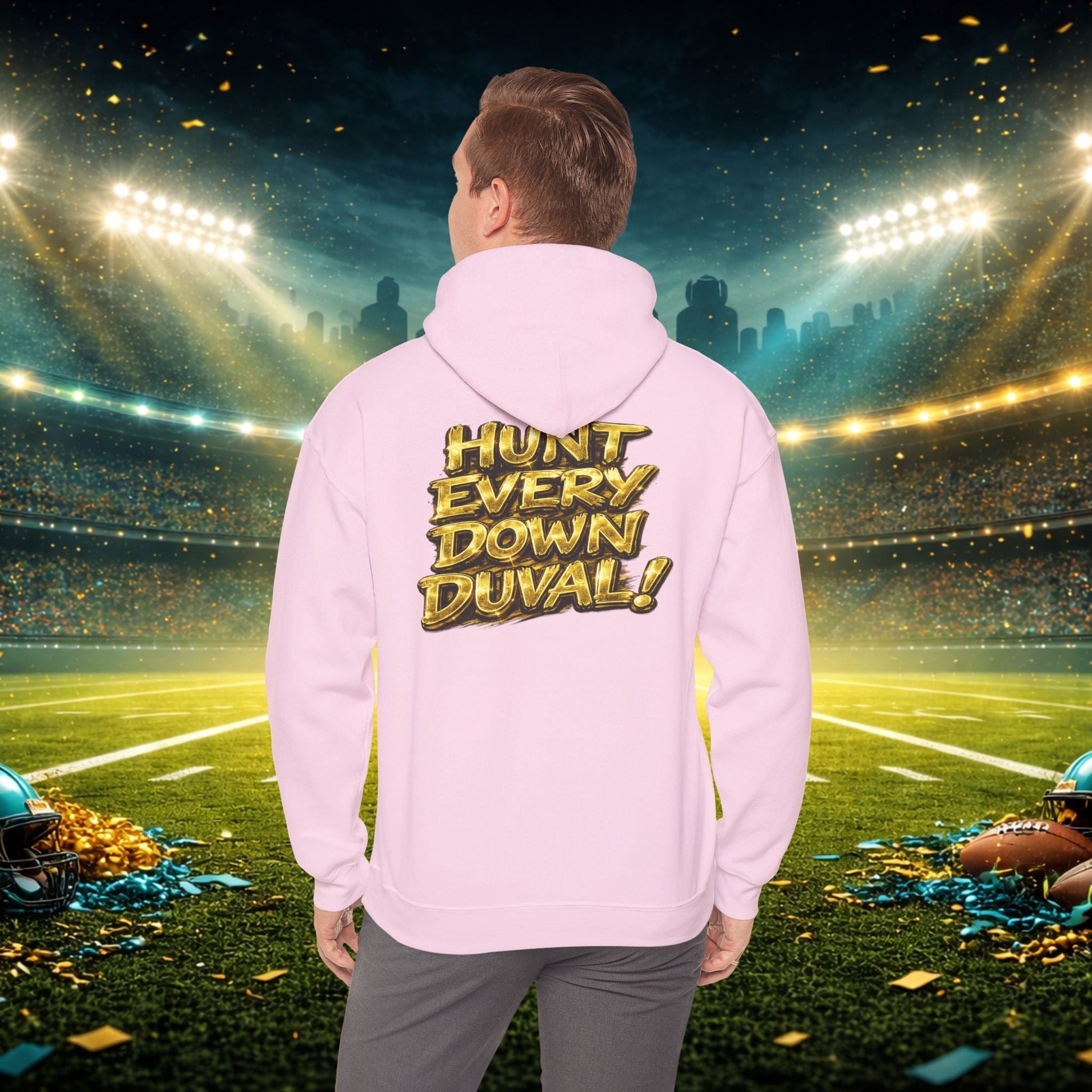 DUUUVAL Football Hoodie – "Locked In, Hunt Every Down" Team Pride Sweatshirt Printify