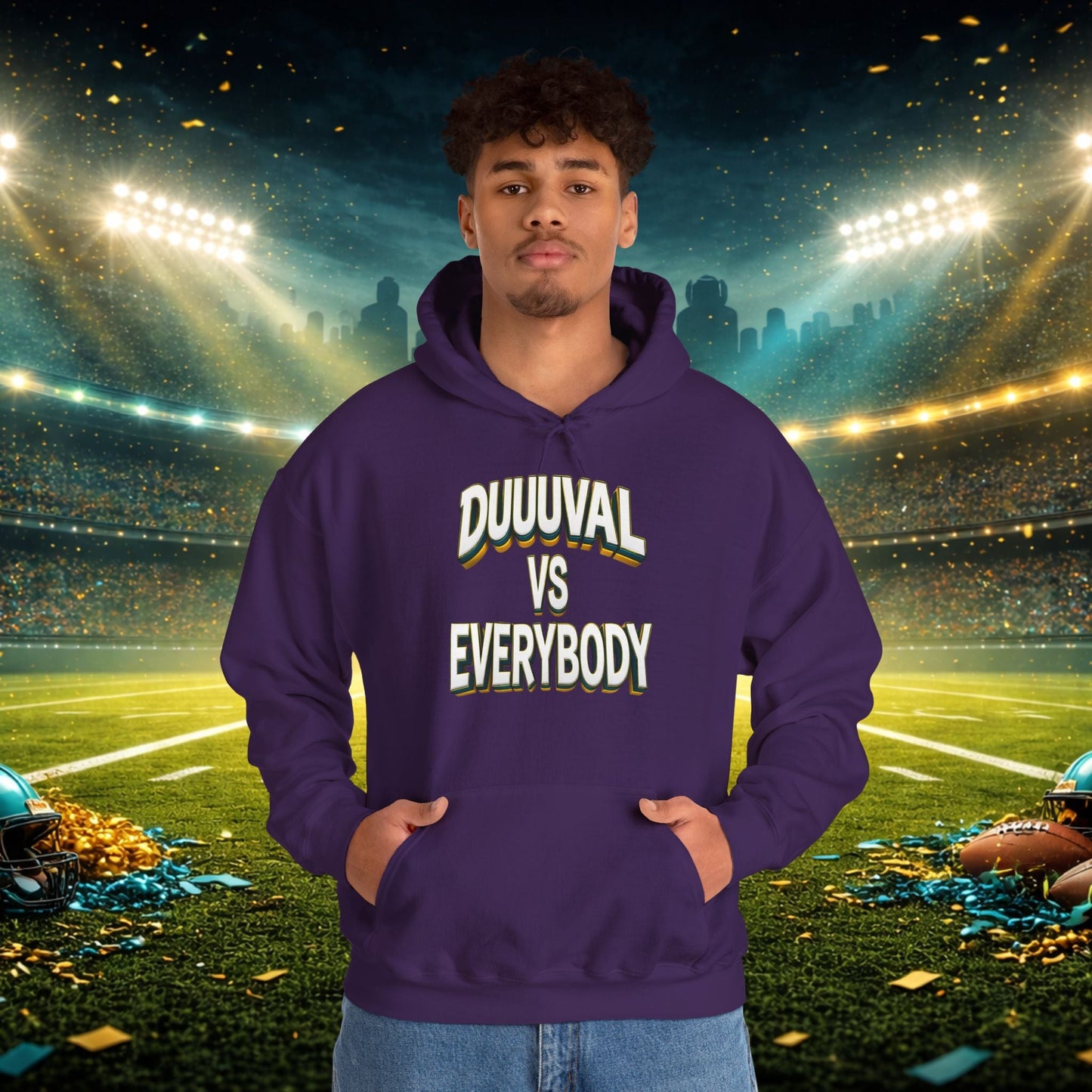 Defend The Bank Hoodie — "DUUUVAL vs EVERYBODY" Jacksonville Streetwear Hoodie Printify