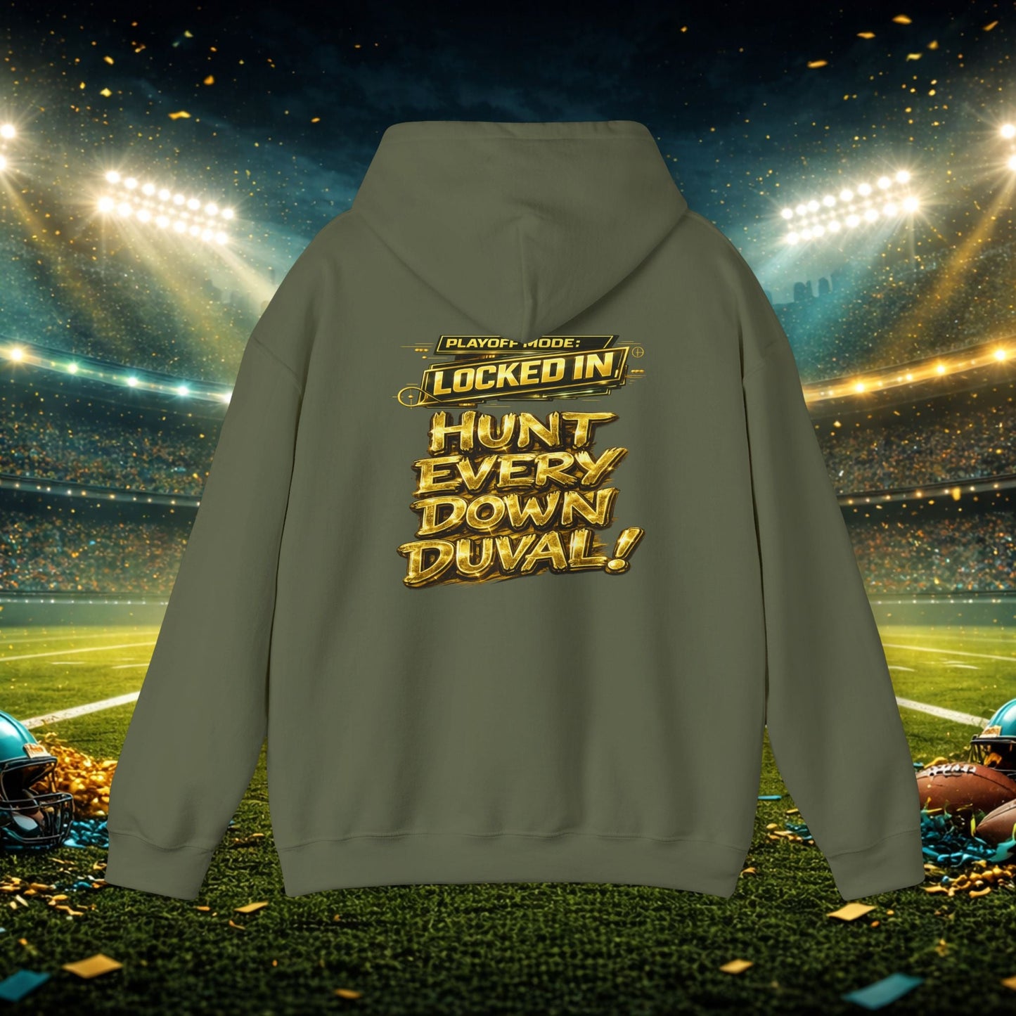DUUUVAL Football Hoodie – "Locked In, Hunt Every Down" Team Pride Sweatshirt Printify