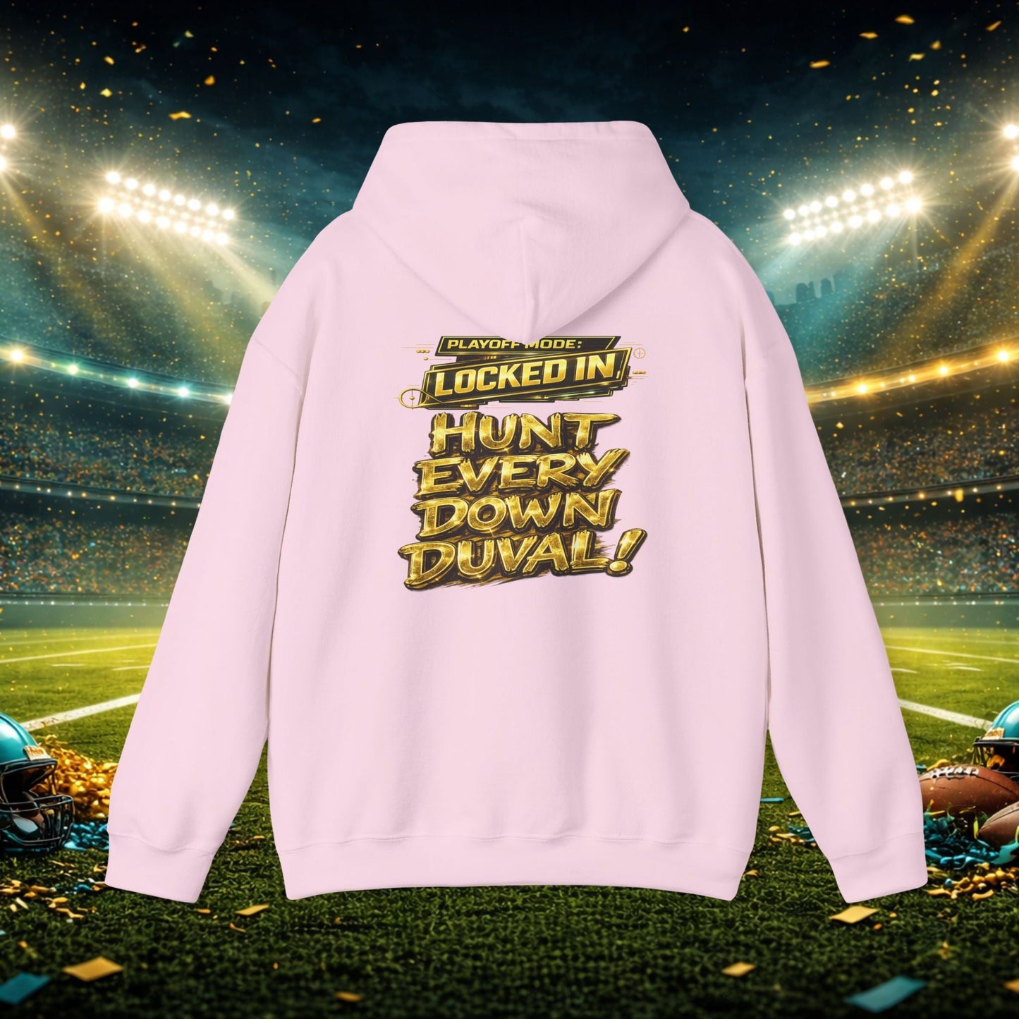 DUUUVAL Football Hoodie – "Locked In, Hunt Every Down" Team Pride Sweatshirt Printify