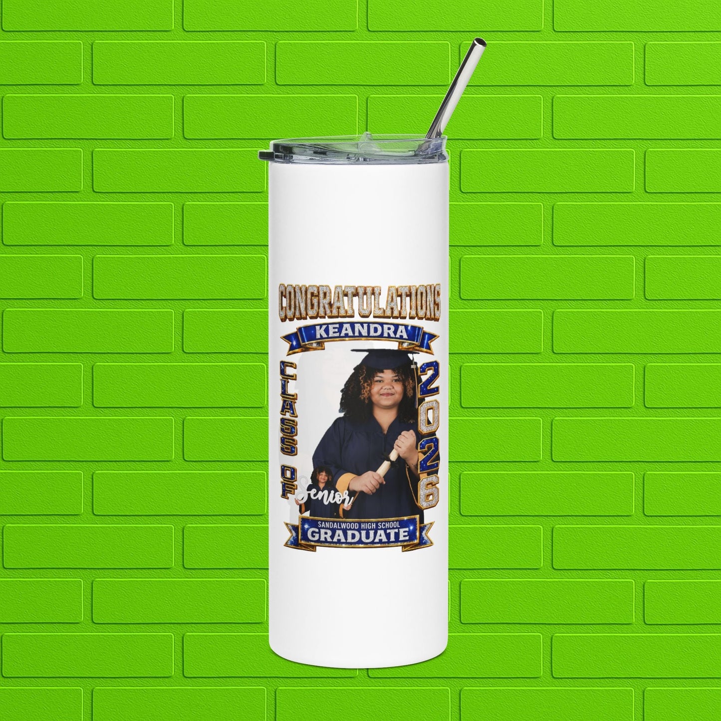 Graduation Photo 20oz Stainless Tumbler — Personalized 'Congratulations Graduate' Printify