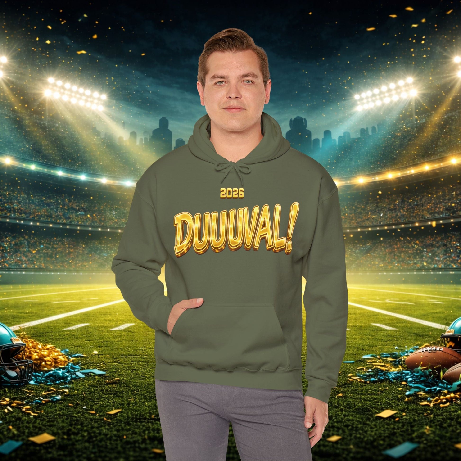 DUUUVAL Football Hoodie – "Locked In, Hunt Every Down" Team Pride Sweatshirt Printify