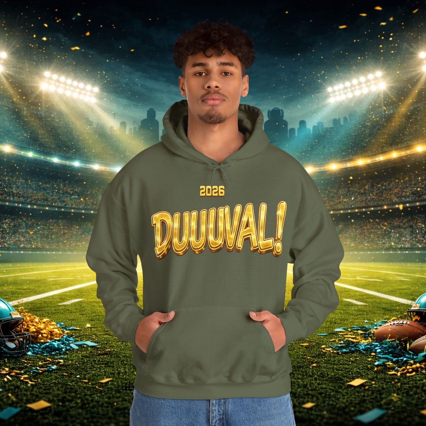 DUUUVAL Football Hoodie – "Locked In, Hunt Every Down" Team Pride Sweatshirt Printify