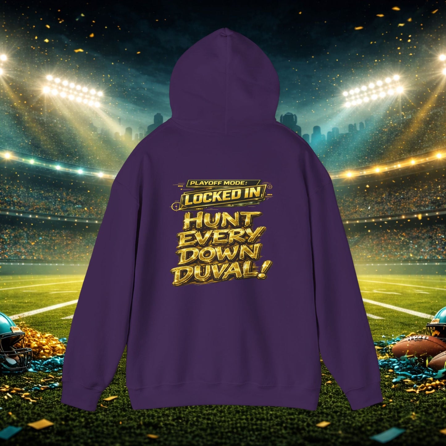 DUUUVAL Football Hoodie – "Locked In, Hunt Every Down" Team Pride Sweatshirt Printify