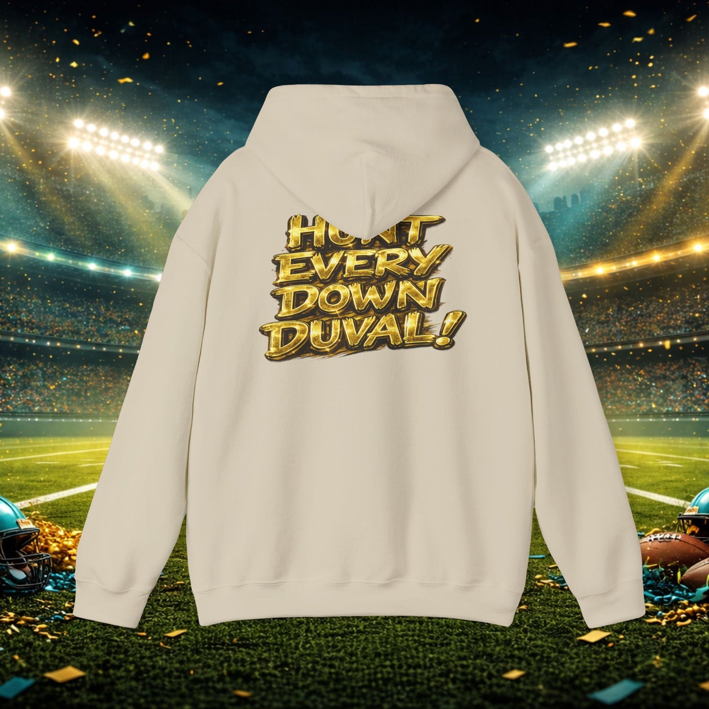 DUUUVAL Football Hoodie – "Locked In, Hunt Every Down" Team Pride Sweatshirt Printify