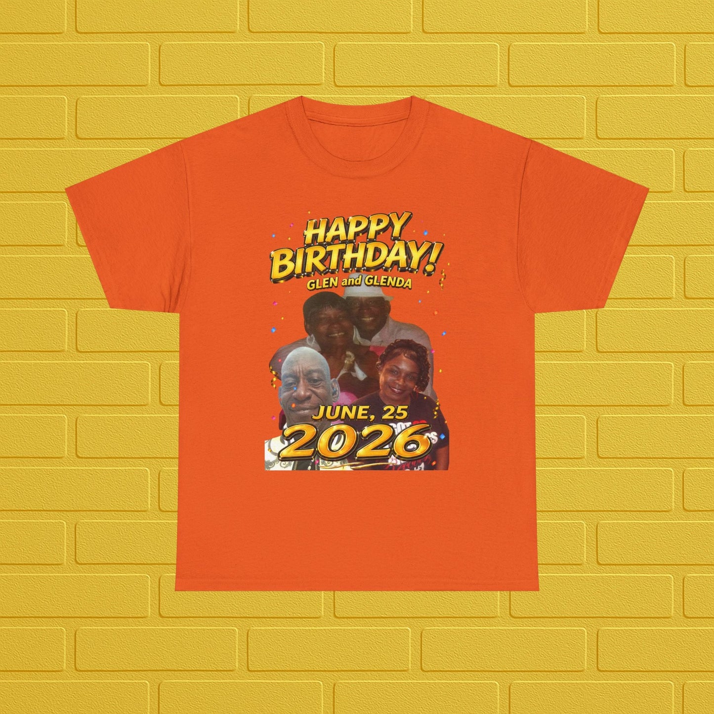 Birthday Tee — "Happy Birthday GLEN & GLENDA”! June 25 2026" with Ecclesiastes 4:9–10 Back Printify