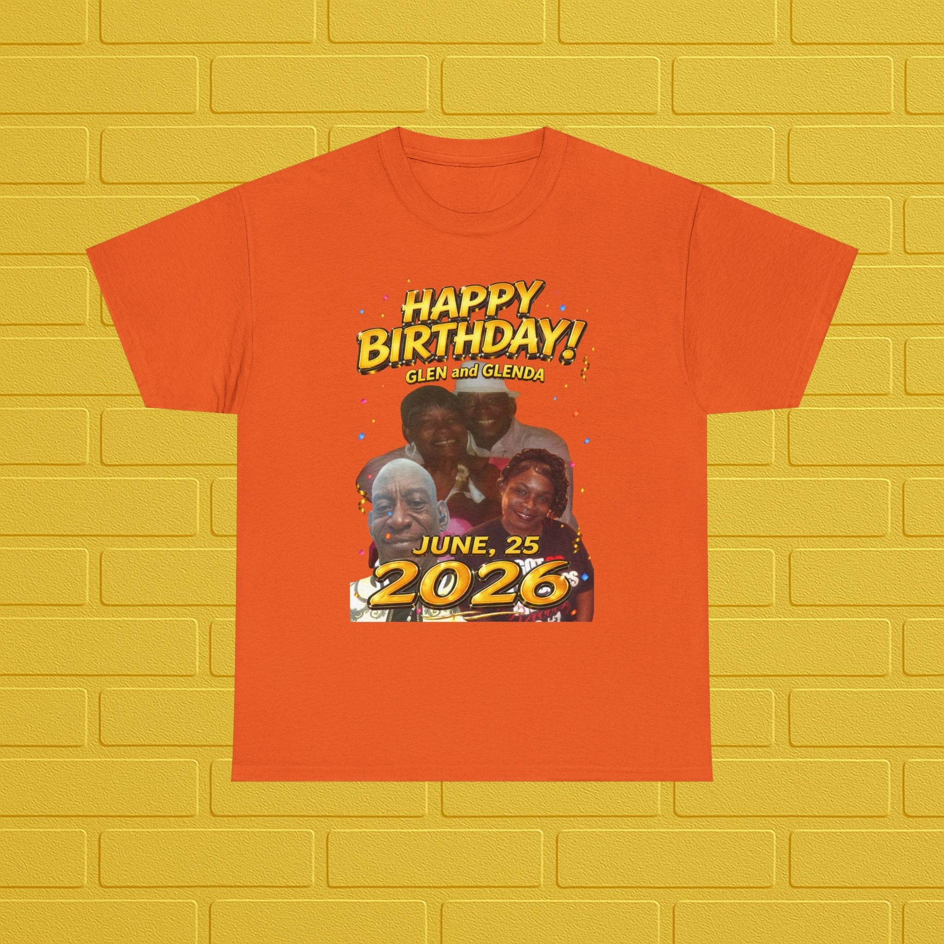 Birthday Tee — "Happy Birthday GLEN & GLENDA”! June 25 2026" with Ecclesiastes 4:9–10 Back Printify