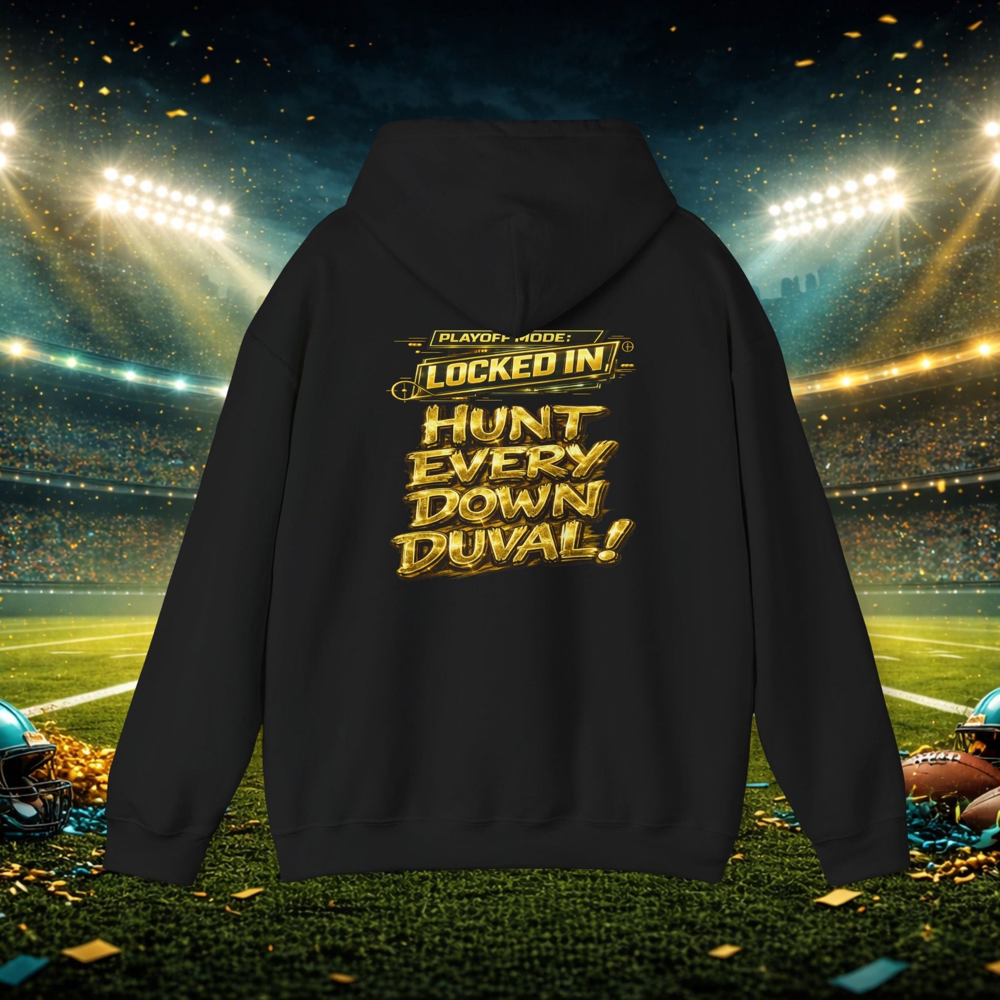 DUUUVAL Football Hoodie – "Locked In, Hunt Every Down" Team Pride Sweatshirt Printify