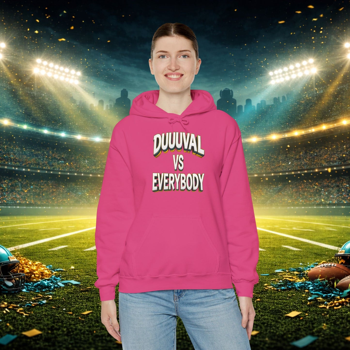 Defend The Bank Hoodie — "DUUUVAL vs EVERYBODY" Jacksonville Streetwear Hoodie Printify