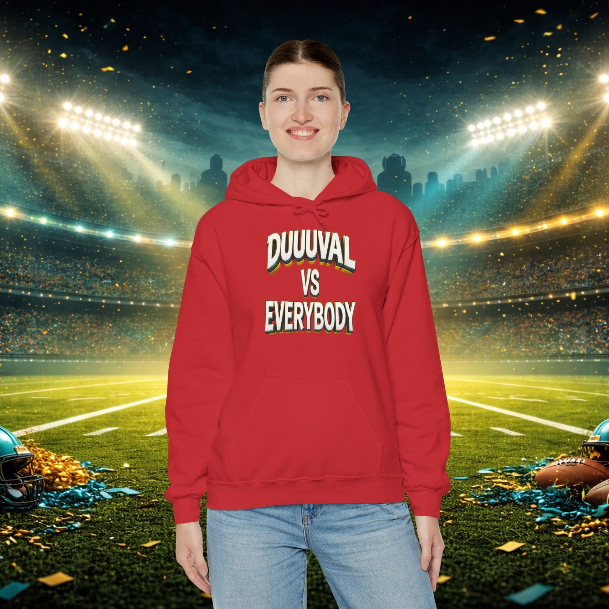 Defend The Bank Hoodie — "DUUUVAL vs EVERYBODY" Jacksonville Streetwear Hoodie Printify