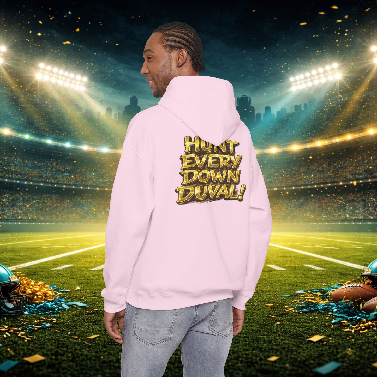 DUUUVAL Football Hoodie – "Locked In, Hunt Every Down" Team Pride Sweatshirt Printify