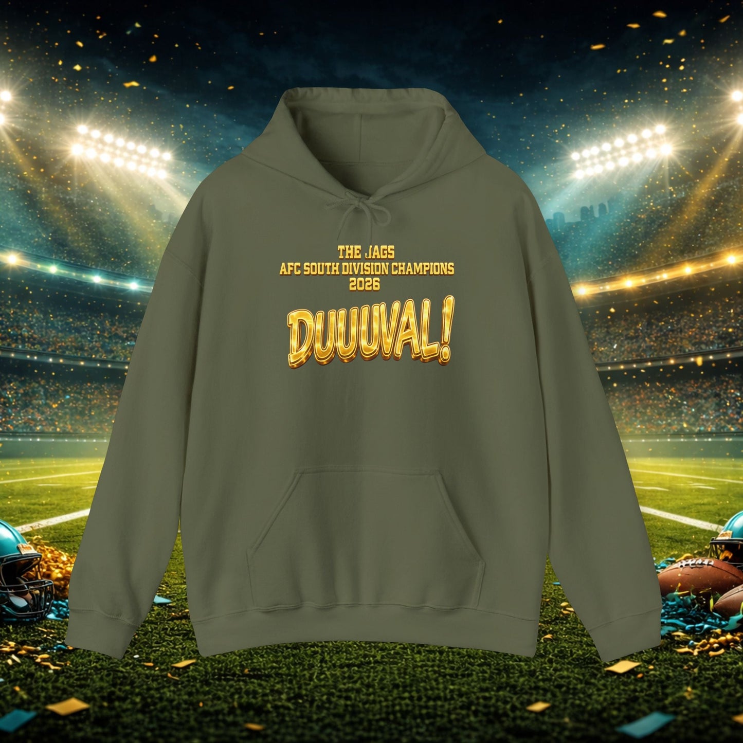 DUUUVAL Football Hoodie – "Locked In, Hunt Every Down" Team Pride Sweatshirt Printify