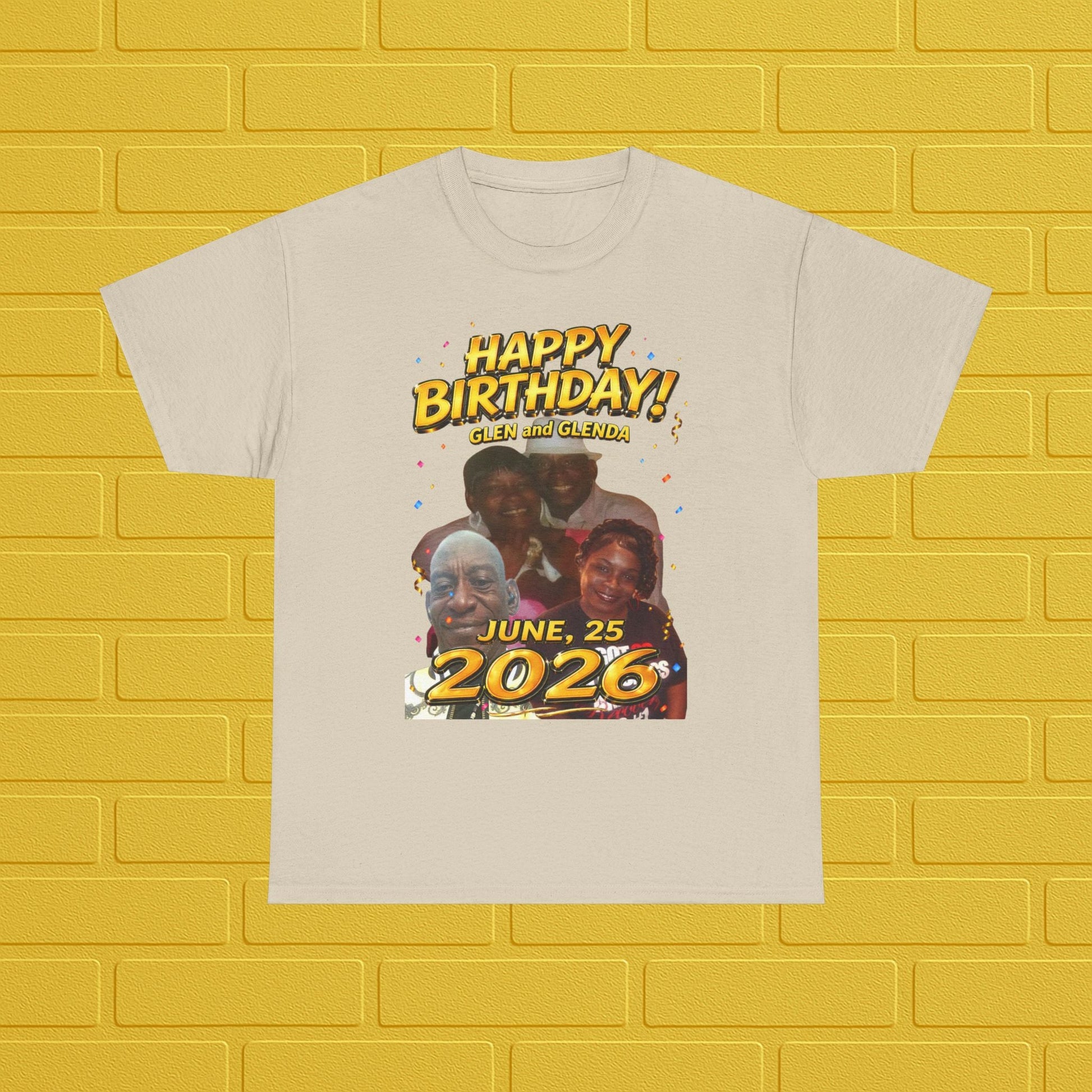 Birthday Tee — "Happy Birthday GLEN & GLENDA”! June 25 2026" with Ecclesiastes 4:9–10 Back Printify