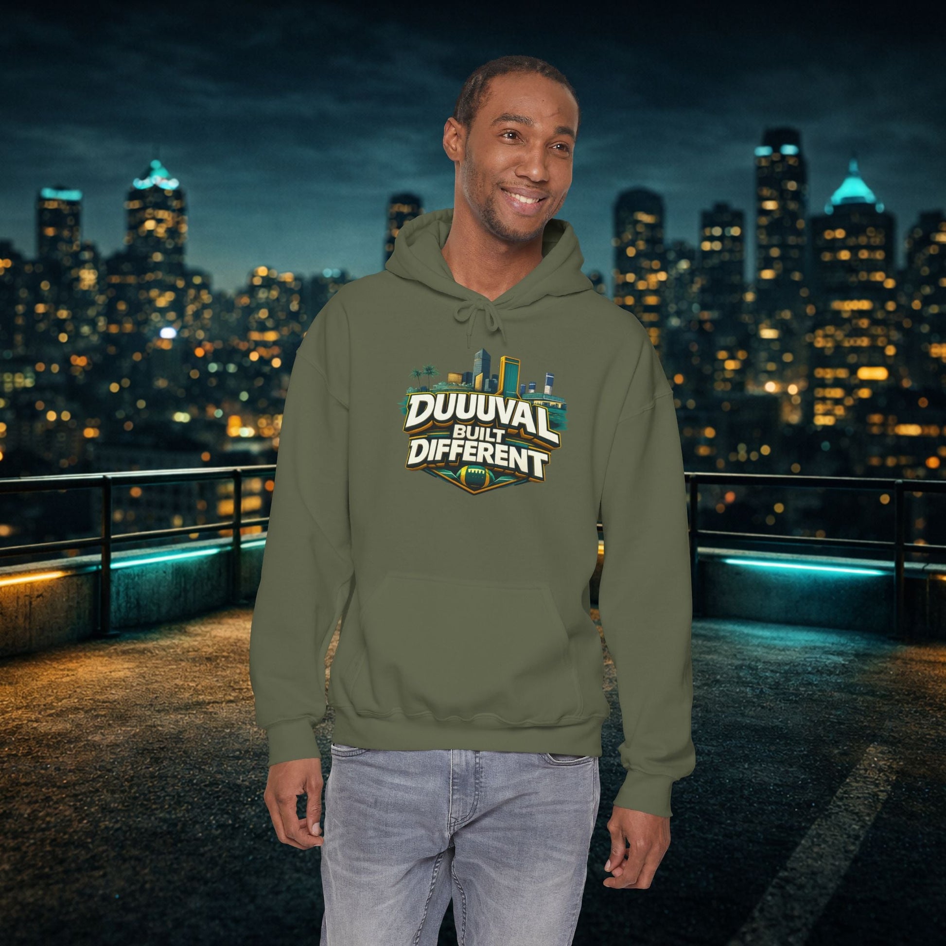 Duuuval Built Different / Defend The Bank Hoodie — Jacksonville Pride Graphic Hoodie Printify