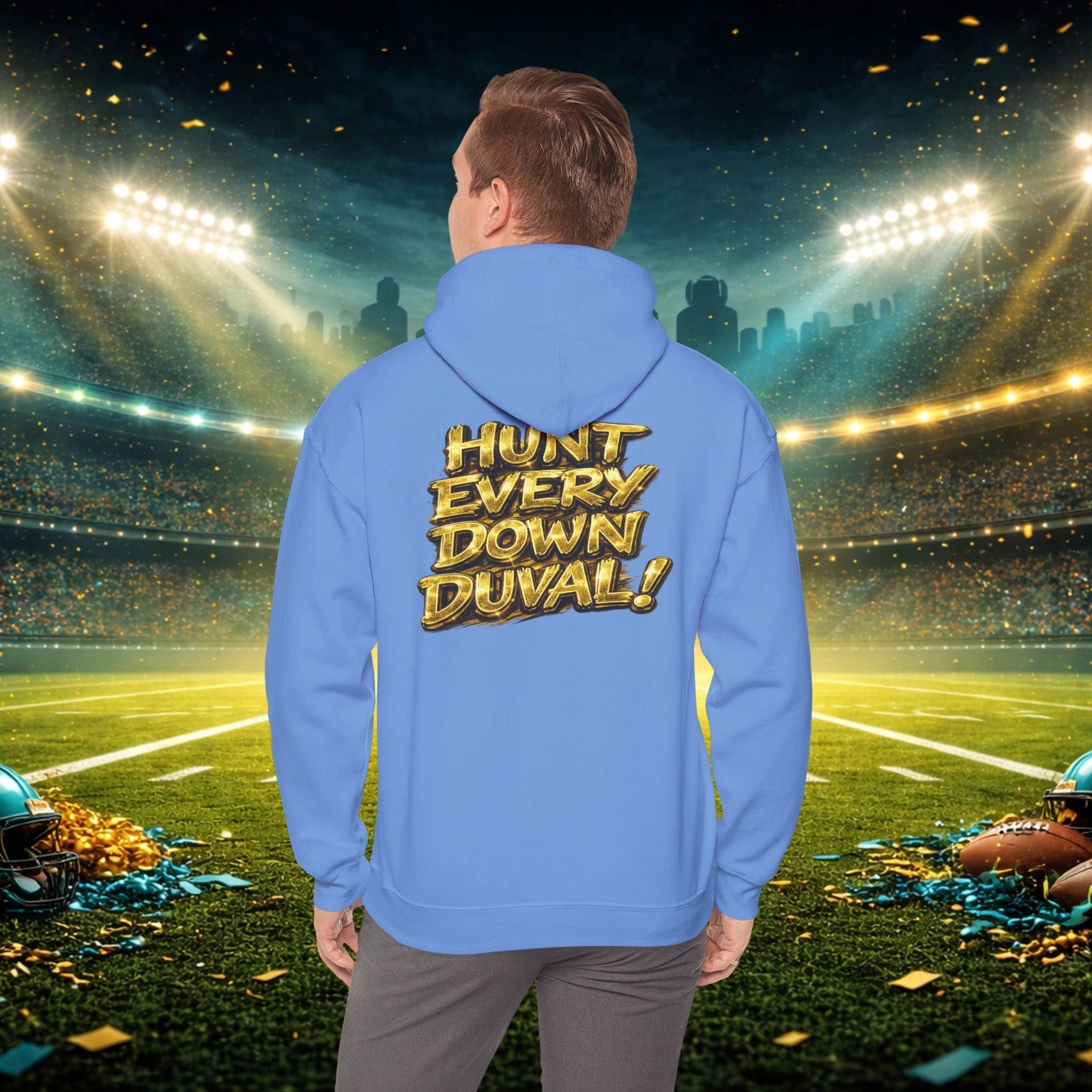 DUUUVAL Football Hoodie – "Locked In, Hunt Every Down" Team Pride Sweatshirt Printify