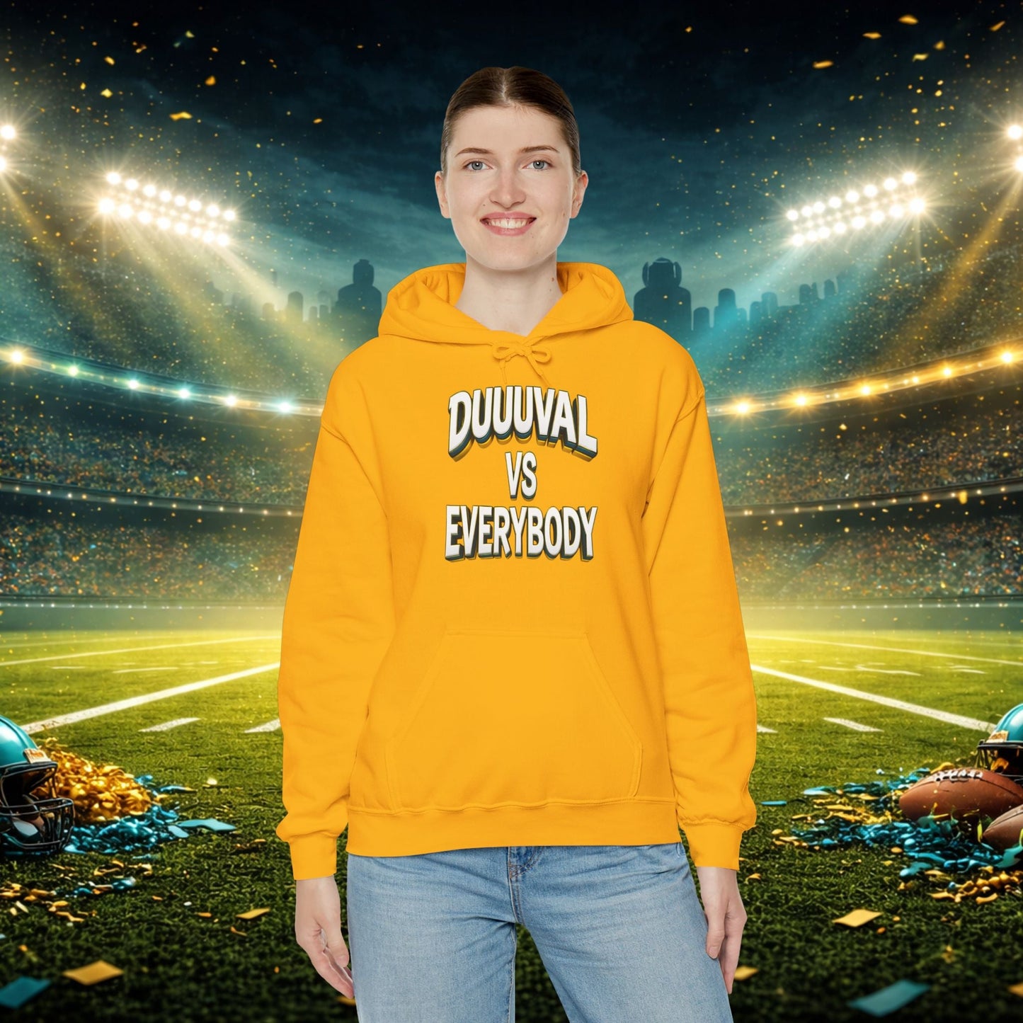 Defend The Bank Hoodie — "DUUUVAL vs EVERYBODY" Jacksonville Streetwear Hoodie Printify