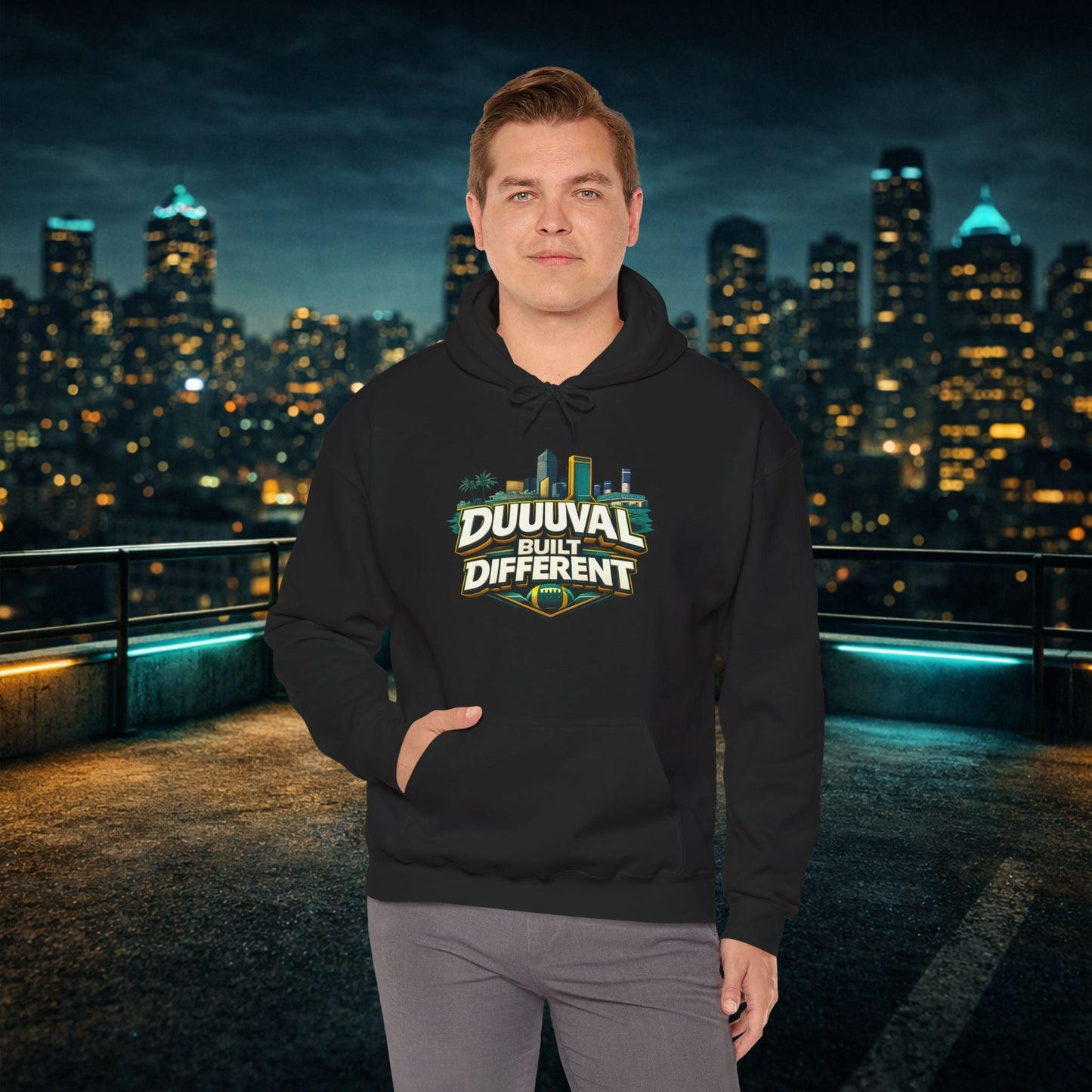 Duuuval Built Different / Defend The Bank Hoodie — Jacksonville Pride Graphic Hoodie Printify