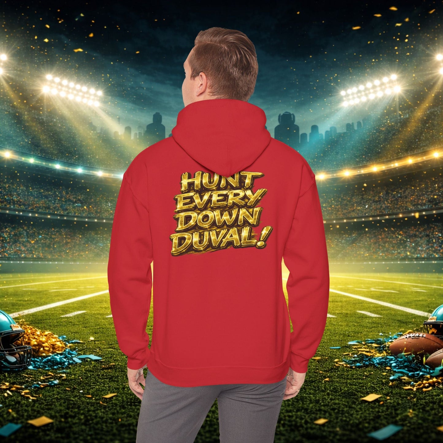 DUUUVAL Football Hoodie – "Locked In, Hunt Every Down" Team Pride Sweatshirt Printify