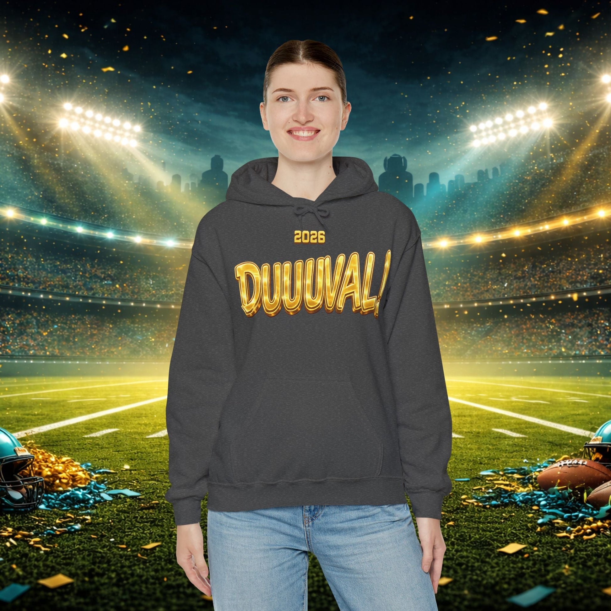 DUUUVAL Football Hoodie – "Locked In, Hunt Every Down" Team Pride Sweatshirt Printify