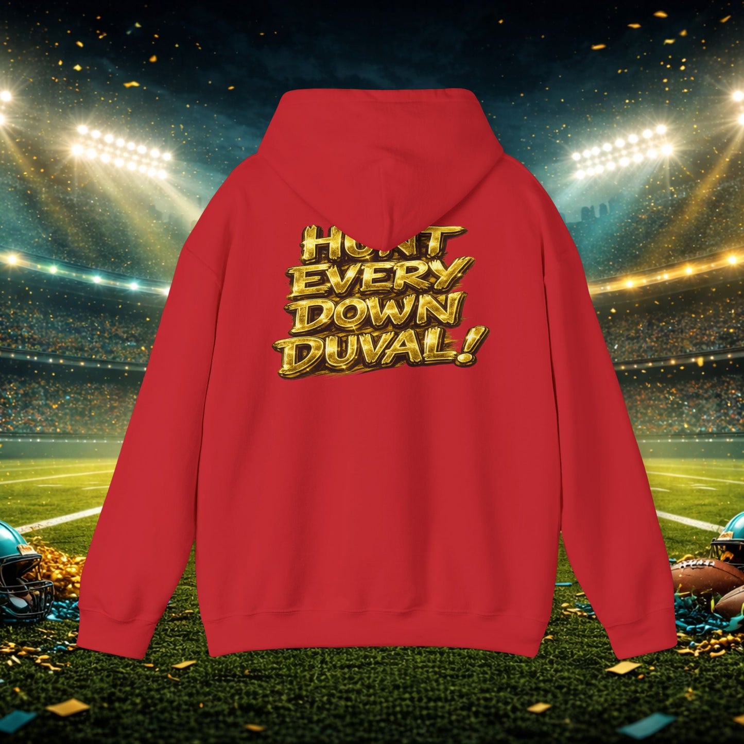DUUUVAL Football Hoodie – "Locked In, Hunt Every Down" Team Pride Sweatshirt Printify
