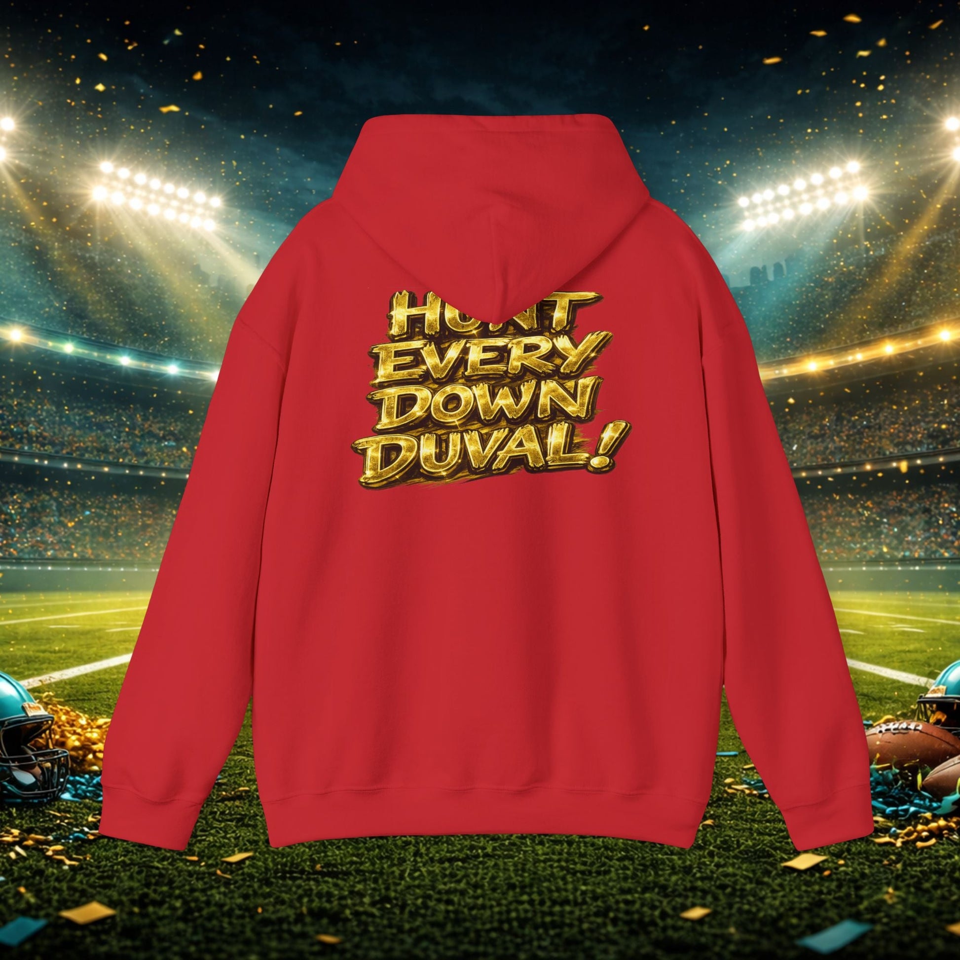 DUUUVAL Football Hoodie – "Locked In, Hunt Every Down" Team Pride Sweatshirt Printify
