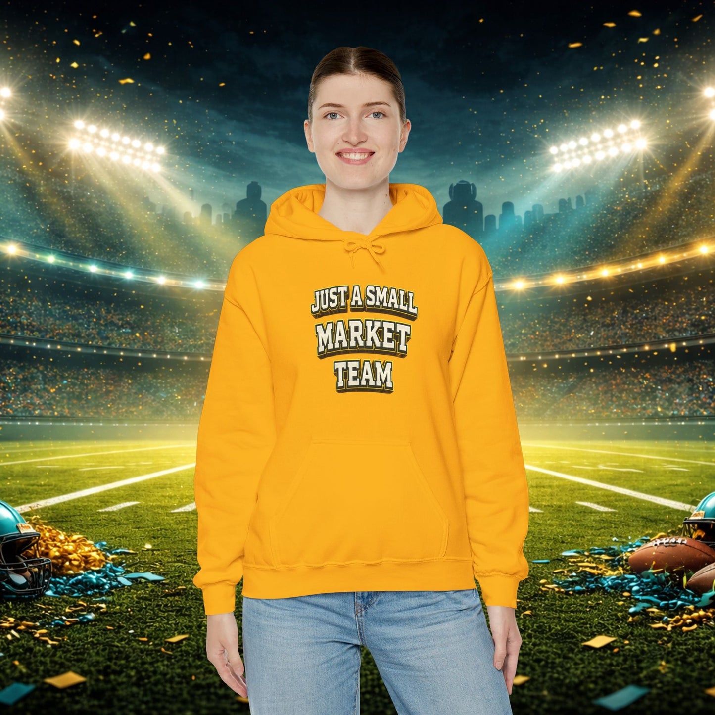 Big A Whoopin Hoodie — "Just a Small Market Team" Football Fan Sweatshirt Printify
