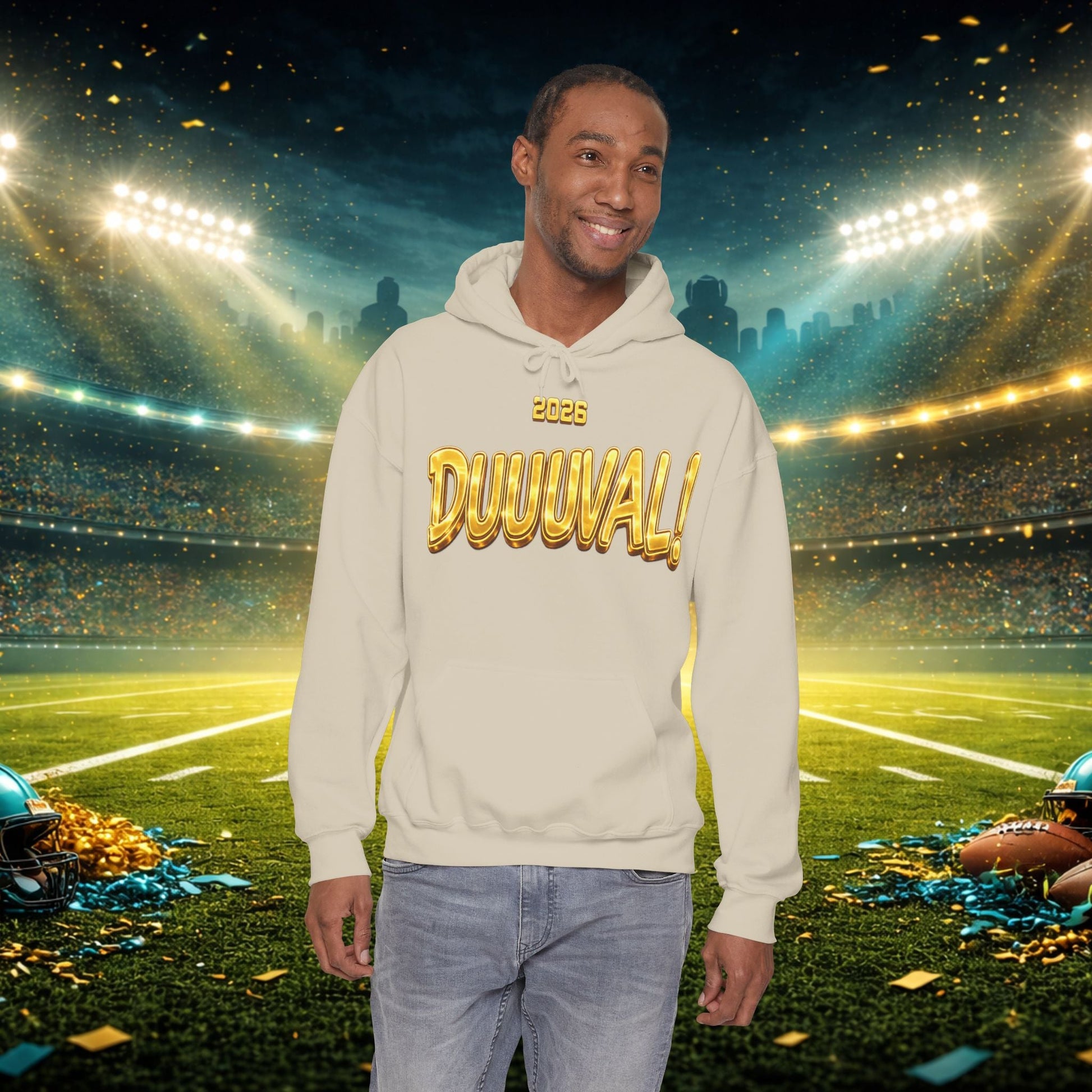 DUUUVAL Football Hoodie – "Locked In, Hunt Every Down" Team Pride Sweatshirt Printify