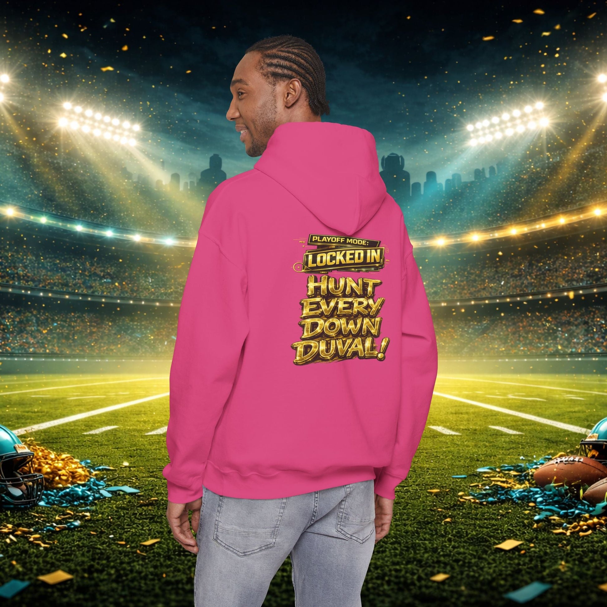 DUUUVAL Football Hoodie – "Locked In, Hunt Every Down" Team Pride Sweatshirt Printify