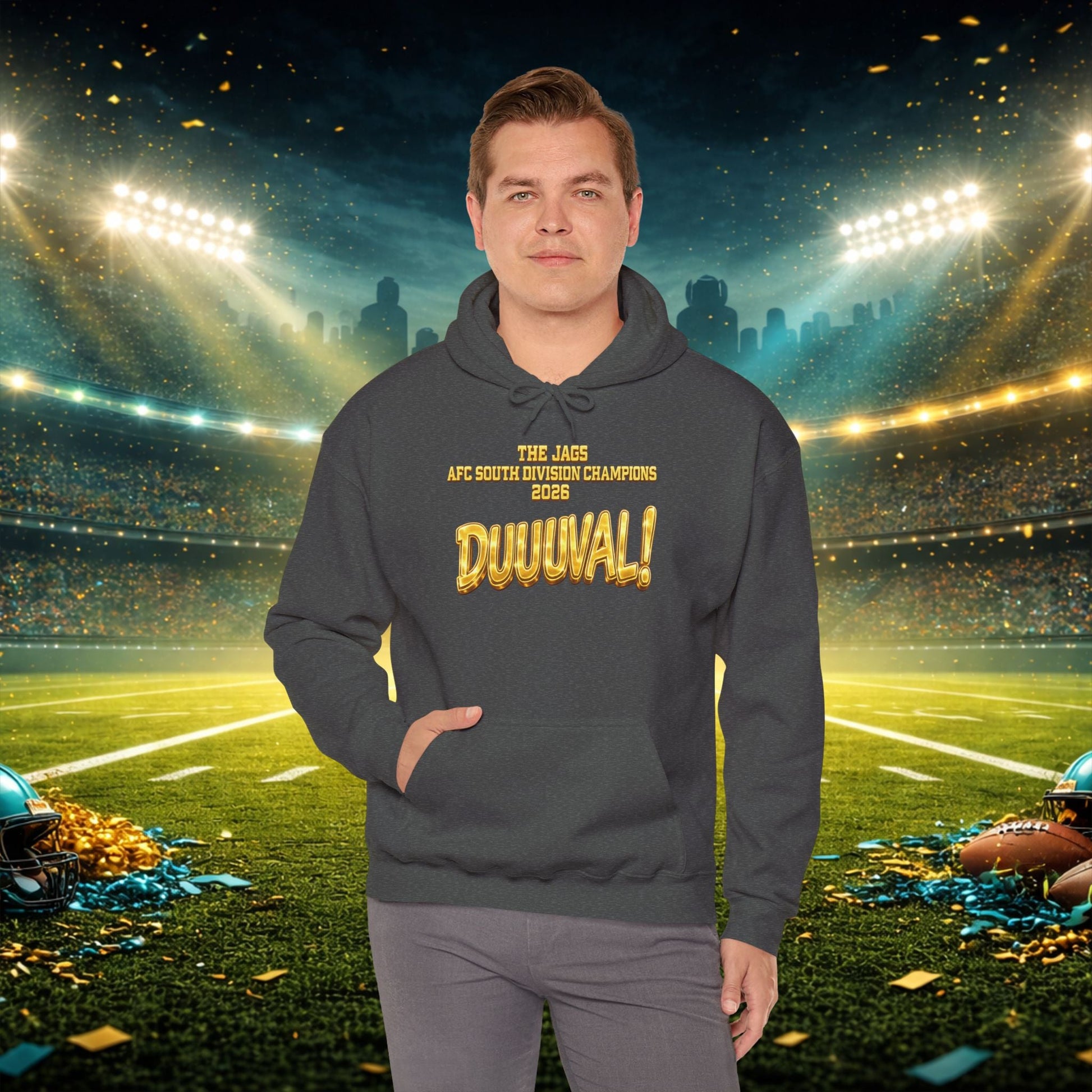 DUUUVAL Football Hoodie – "Locked In, Hunt Every Down" Team Pride Sweatshirt Printify