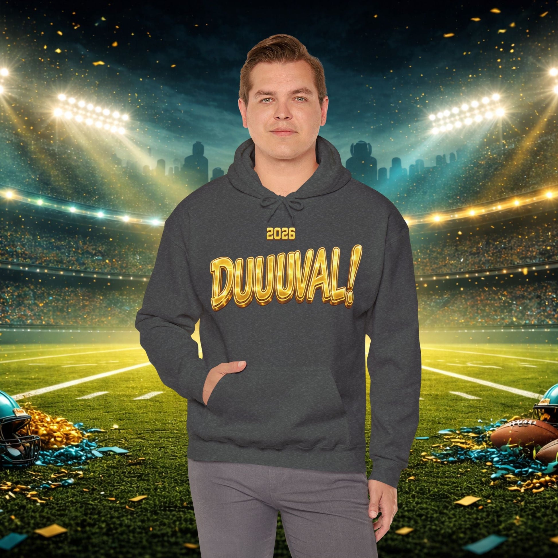 DUUUVAL Football Hoodie – "Locked In, Hunt Every Down" Team Pride Sweatshirt Printify
