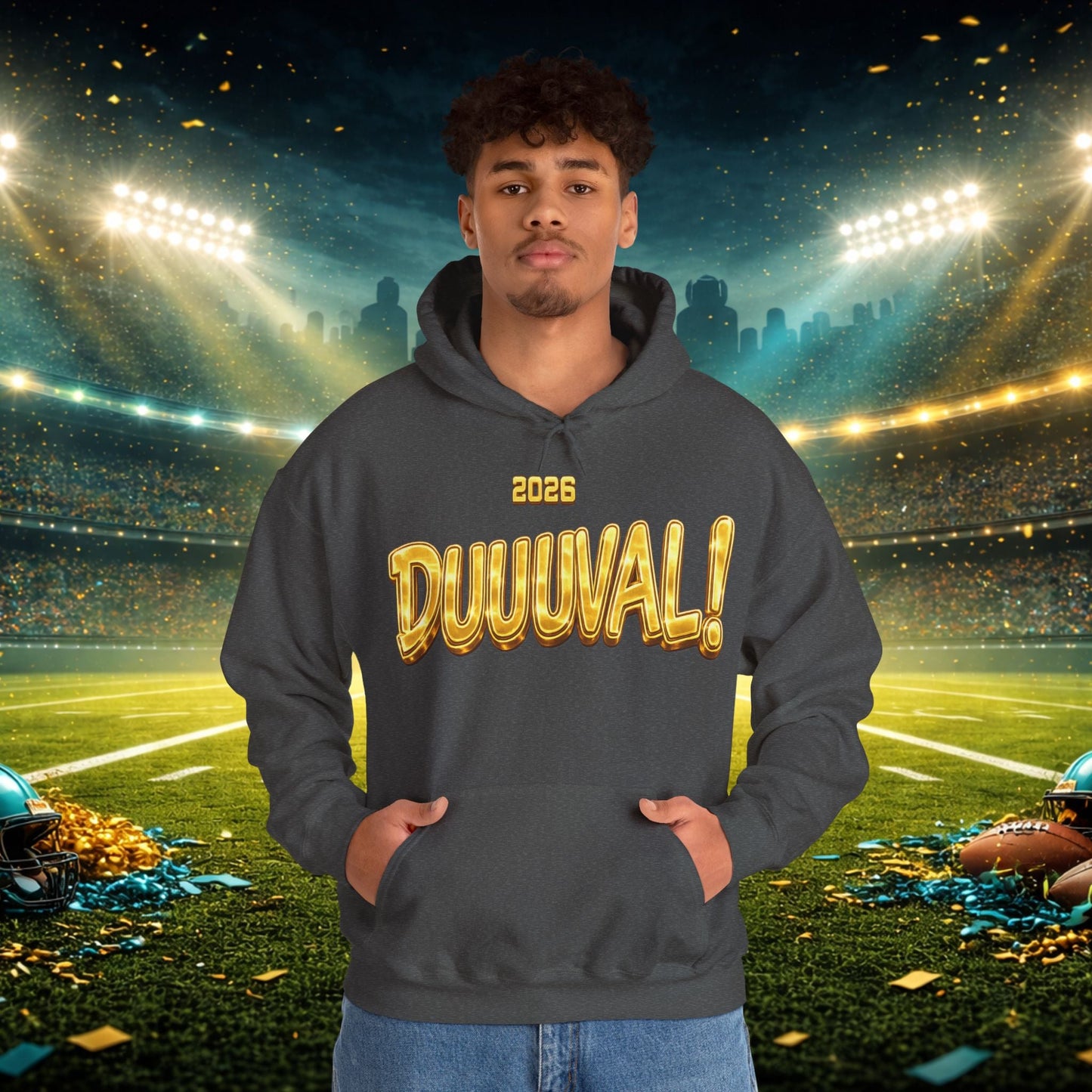 DUUUVAL Football Hoodie – "Locked In, Hunt Every Down" Team Pride Sweatshirt Printify