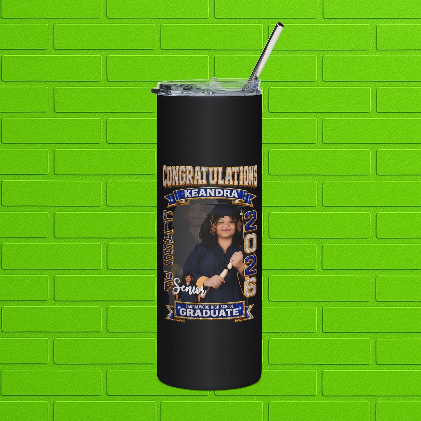 Graduation Photo 20oz Stainless Tumbler — Personalized 'Congratulations Graduate' Printify