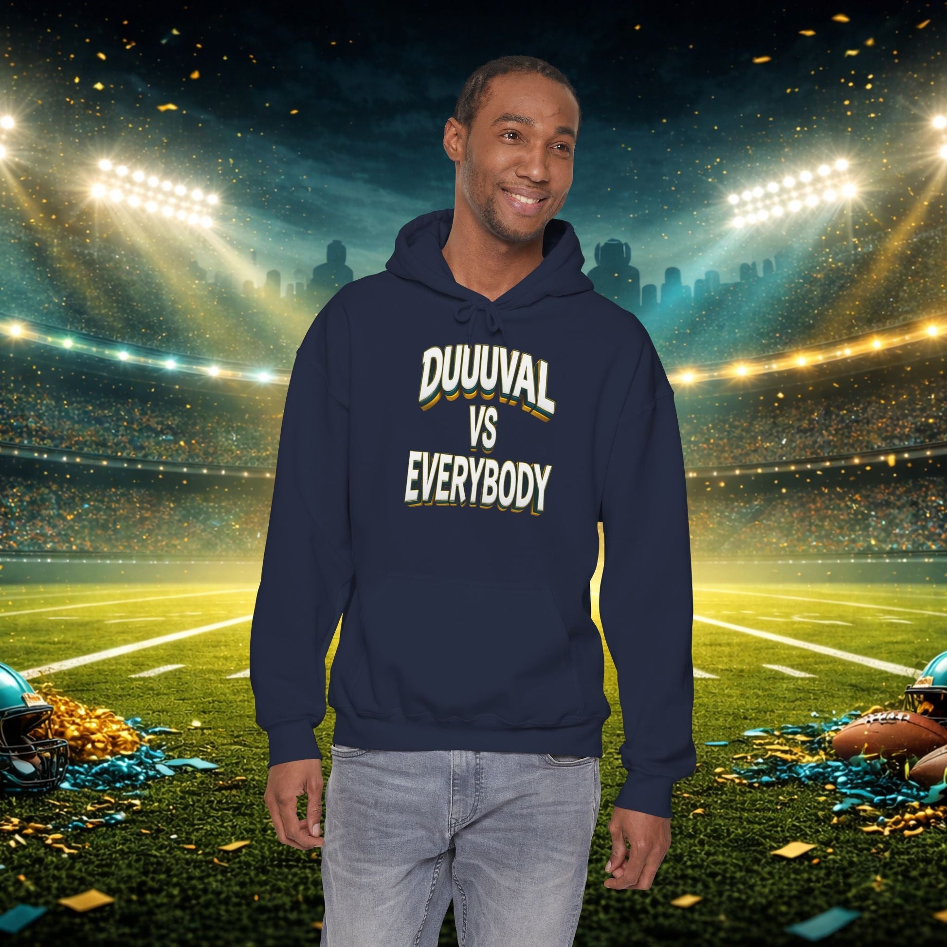 Defend The Bank Hoodie — "DUUUVAL vs EVERYBODY" Jacksonville Streetwear Hoodie Printify