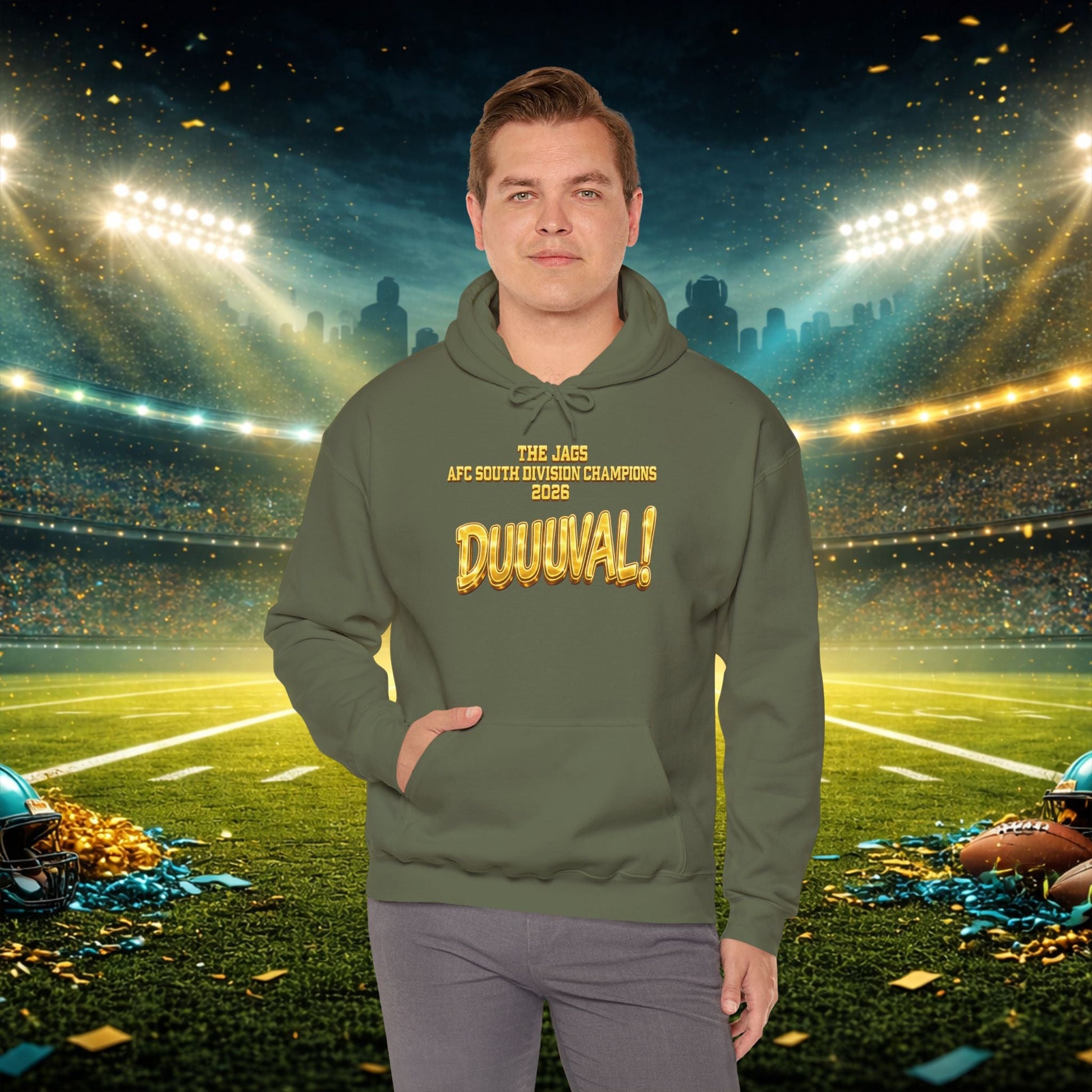 DUUUVAL Football Hoodie – "Locked In, Hunt Every Down" Team Pride Sweatshirt Printify