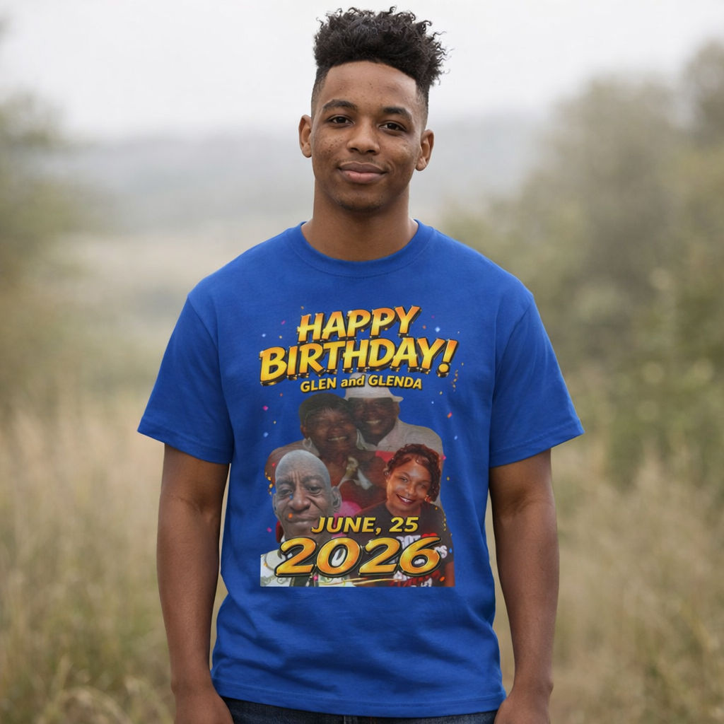Birthday Tee — "Happy Birthday GLEN & GLENDA”! June 25 2026" with Ecclesiastes 4:9–10 Back Printify