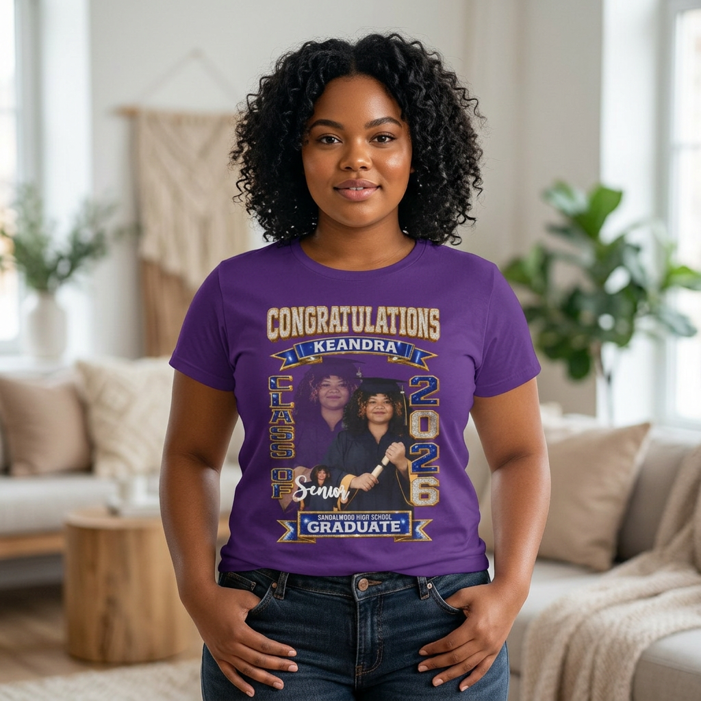 Graduation Photo Tee — Personalized 'Congratulations Keandra' Senior 2026 Graduate Shirt Printify