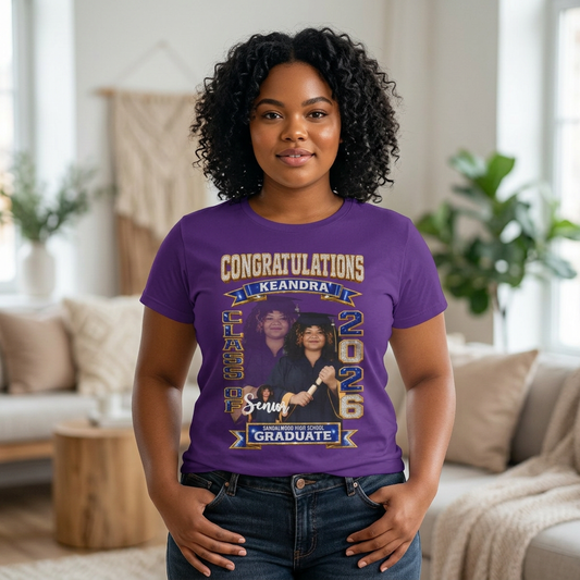 Graduation Photo Tee — Personalized 'Congratulations Keandra' Senior 2026 Graduate Shirt Printify