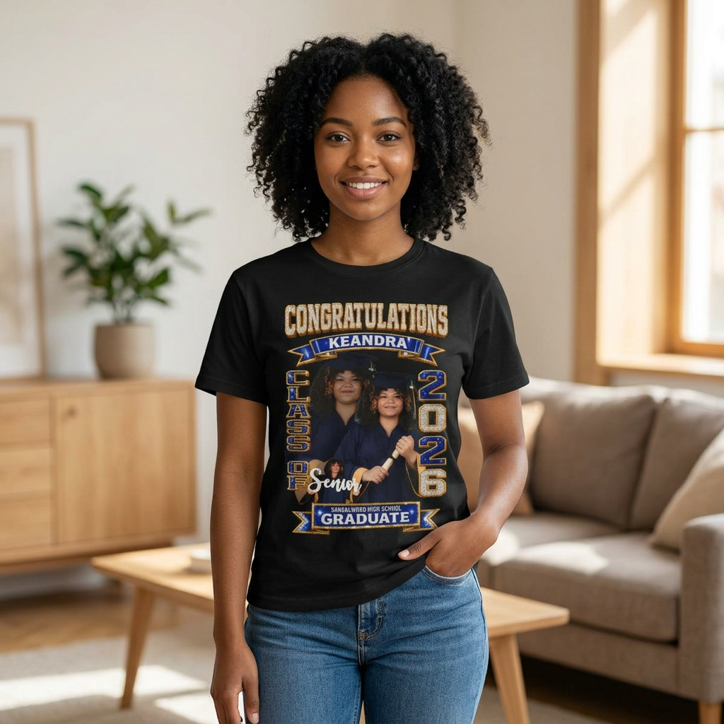 Graduation Photo Tee — Personalized 'Congratulations Keandra' Senior 2026 Graduate Shirt Printify