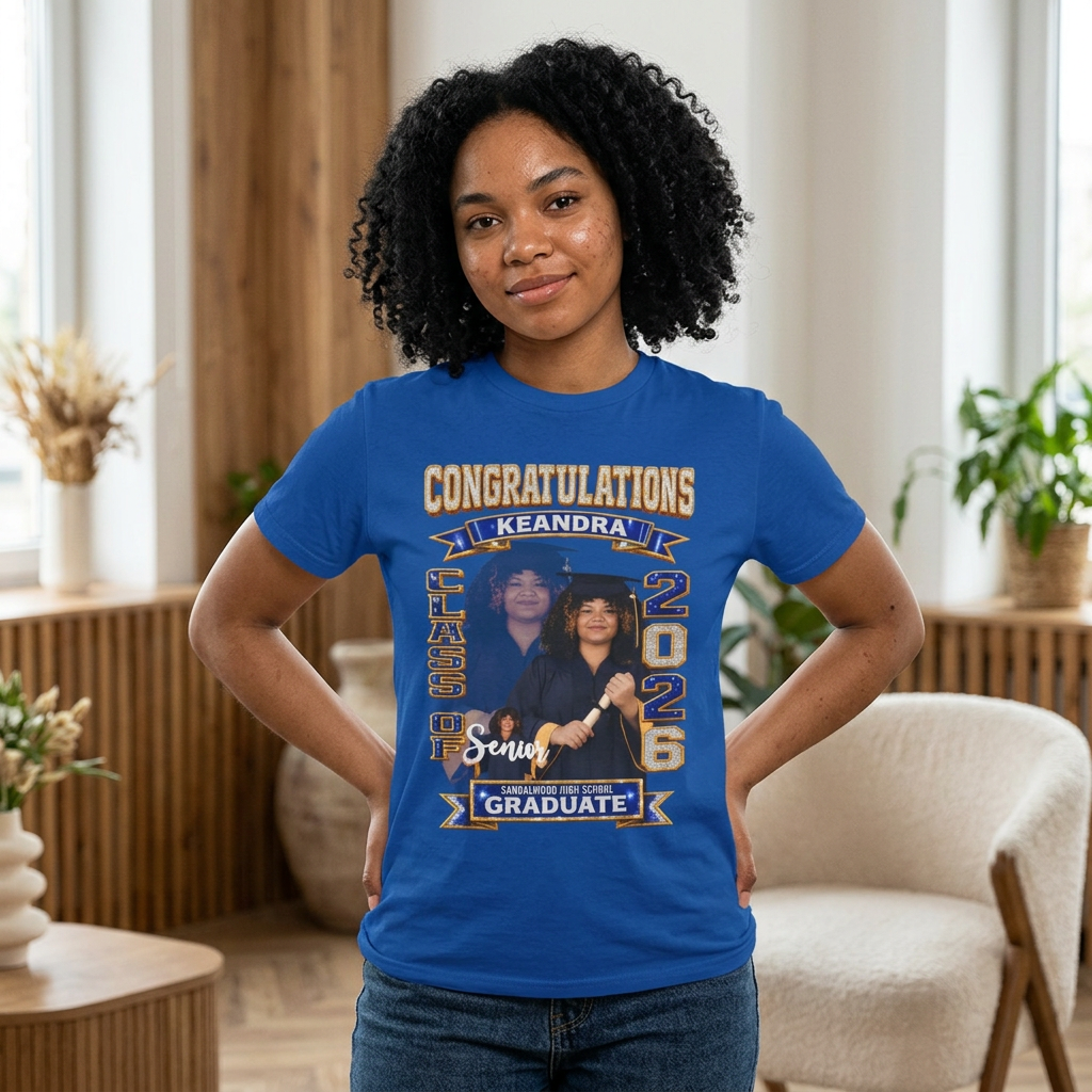 Graduation Photo Tee — Personalized 'Congratulations Keandra' Senior 2026 Graduate Shirt Printify