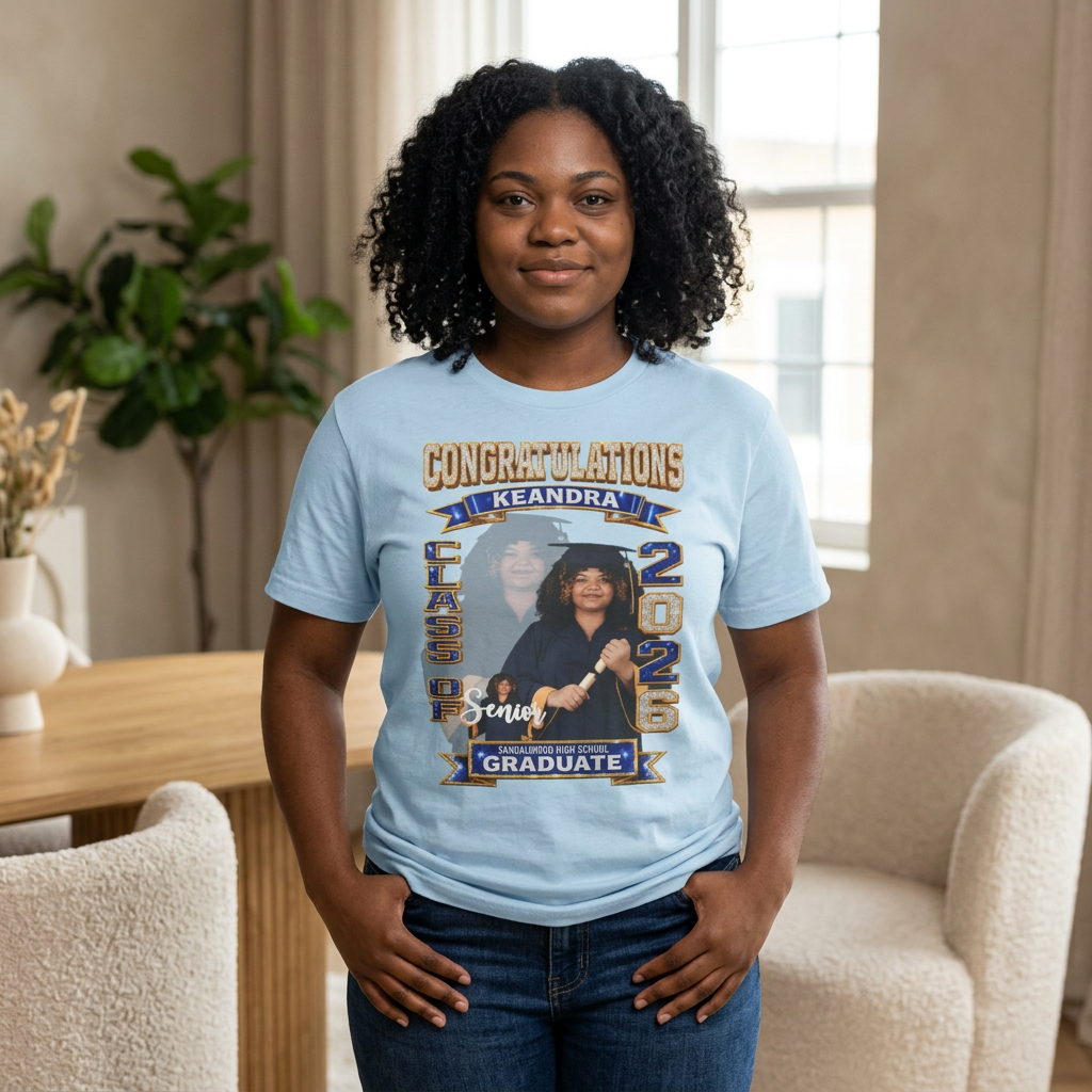 Graduation Photo Tee — Personalized 'Congratulations Keandra' Senior 2026 Graduate Shirt Printify