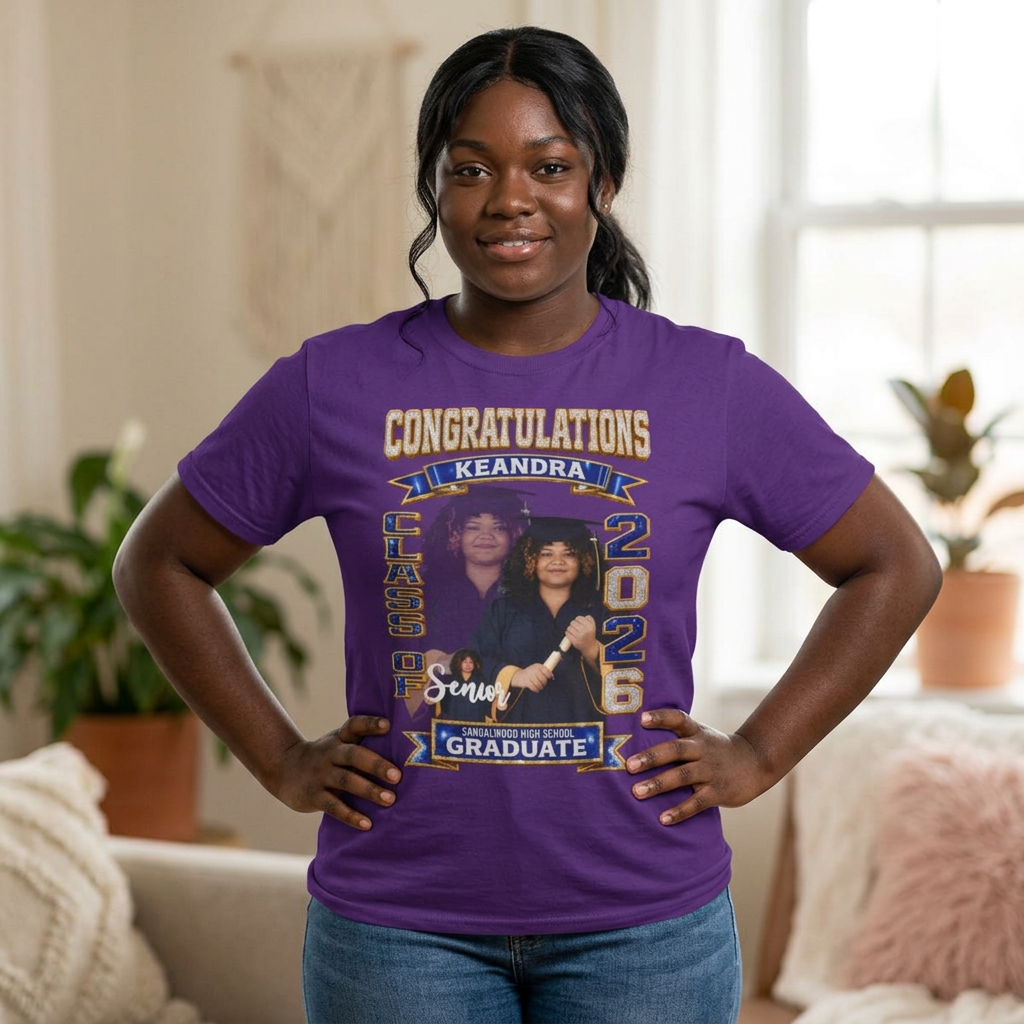Graduation Photo Tee — Personalized 'Congratulations Keandra' Senior 2026 Graduate Shirt Printify