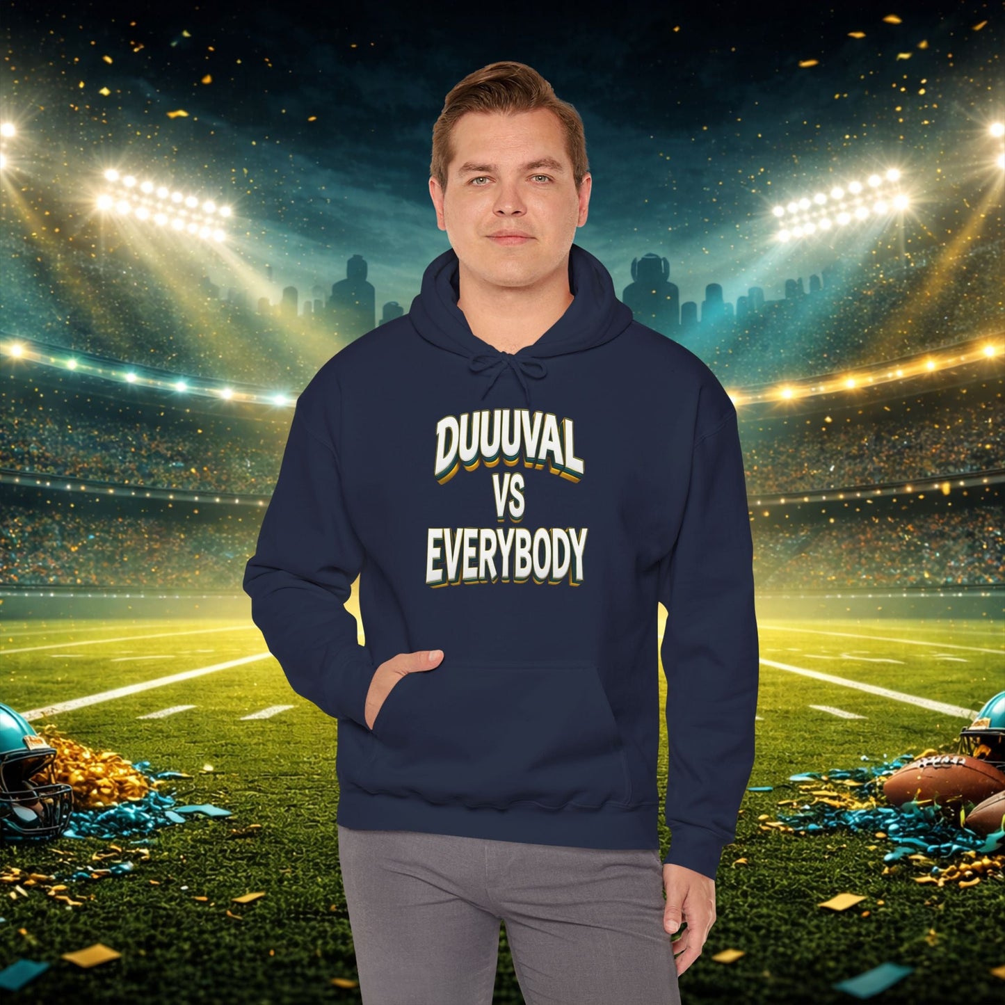 Defend The Bank Hoodie — "DUUUVAL vs EVERYBODY" Jacksonville Streetwear Hoodie Printify